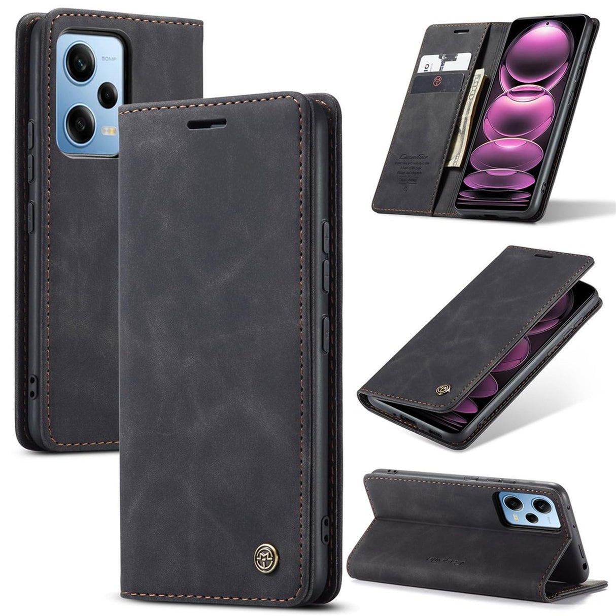 جراب هاتف UniqCase لهاتف Xiaomi Redmi Note 12 Pro/Note 12 Pro Speed/Poco X5 Pro جراب جلد PU مضاد للخدش مع حامل - أسود