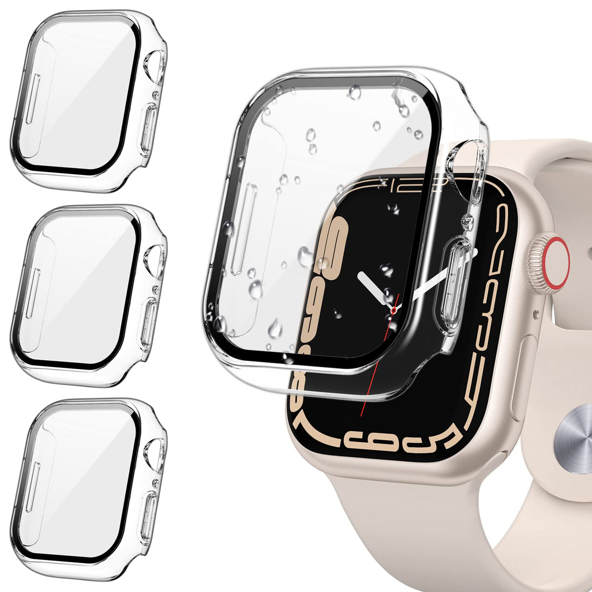 Tensea [عبوة من 3 قطع] حافظة حماية شاشة Apple Watch Series 9 8 7 41 مم، غطاء وجه واقي لـ iWatch، غشاء زجاجي مقوى متين من البولي كربونات للنساء والرجال، واقي رفيع للغاية (41 مم، شفاف/شفاف/شفاف)