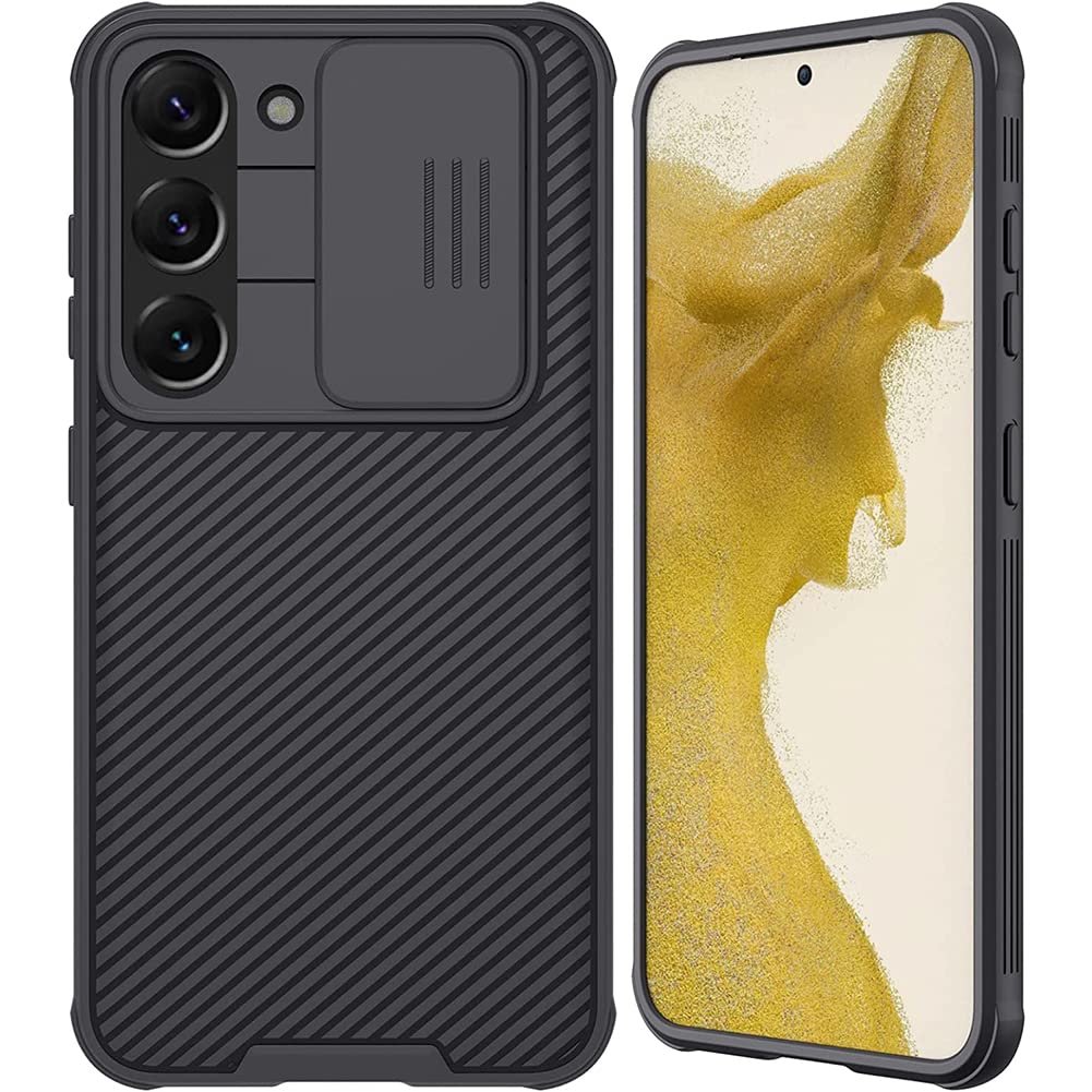 جراب AWH Nillkin مع غطاء حماية للكاميرا مصمم لهاتف Samsung Galaxy S23 plus + جراب رفيع رفيع من البولي كربونات الصلب وحافة سيليكون ناعمة (غطاء حماية للكاميرا S23)