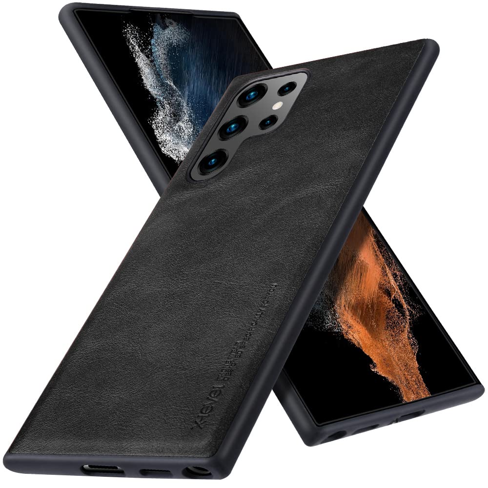 X-Level Samsung Galaxy S22 Ultra Case Premium PU Leather Protective Business Design Shockproof Anti-Scratch Phone Cover with Soft Edge Cases for Samsung Galaxy S22 Ultra-Black