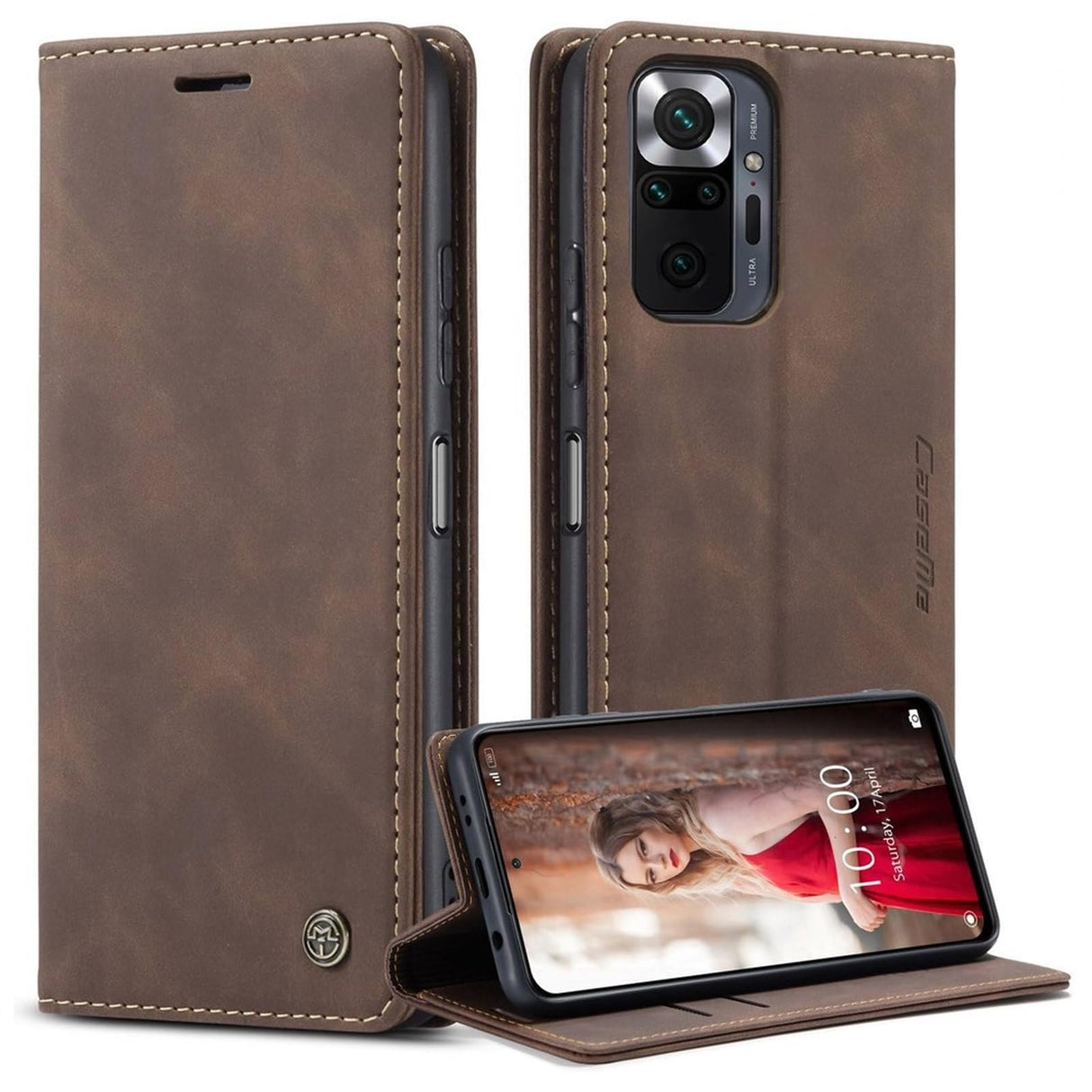 جراب محفظة جلدي بتصميم موجز من UniqCase، مزود بشفط تلقائي، لهاتف Xiaomi Redmi Note 10 Pro 4G (الهند)/(العالم)/Note 10 Pro Max - لون القهوة