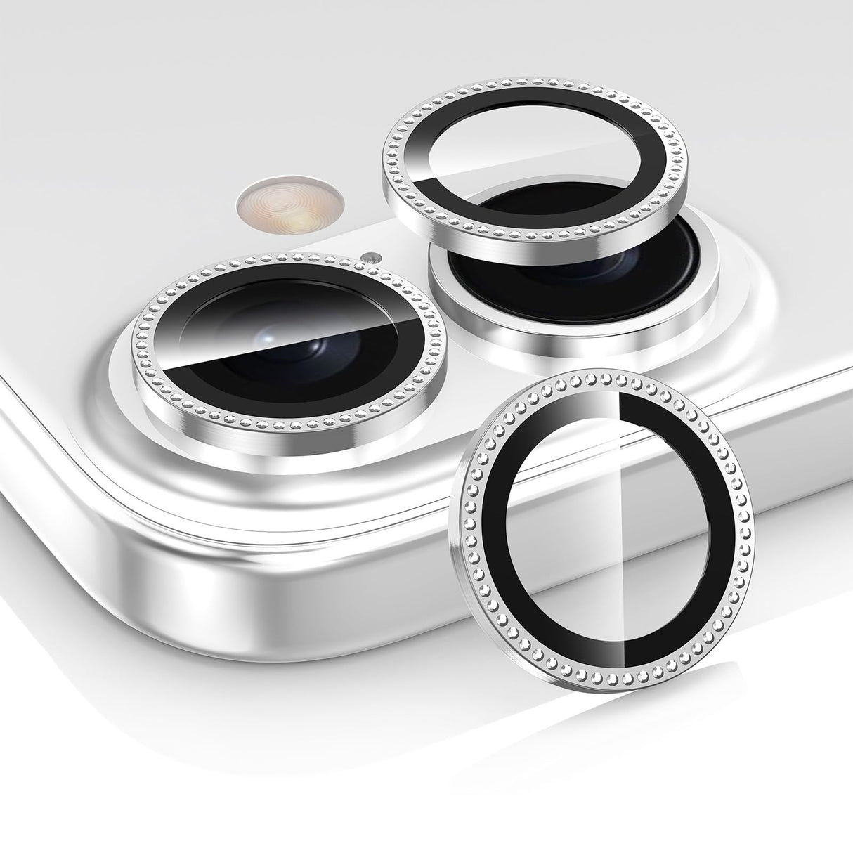 واقي عدسة كاميرا Avocase لهاتف iPhone 16/iPhone 16 Plus، غطاء عدسة من الزجاج المقوى بحلقة معدنية فردية، [امتصاص قوي] غطاء عدسة شفاف عالي الدقة رفيع مقاوم للخدش، مجموعة واحدة - فضي