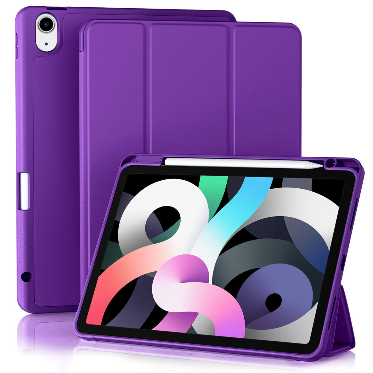 Akkerds Case Compatible with iPad Air 4th Generation Case 2020 10.9 Inch [Pencil Holder/2nd Pencil Charging] [Auto Sleep/Wake], Trifold Stand Smart Case Compatible with iPad Air 4 Case, Purple