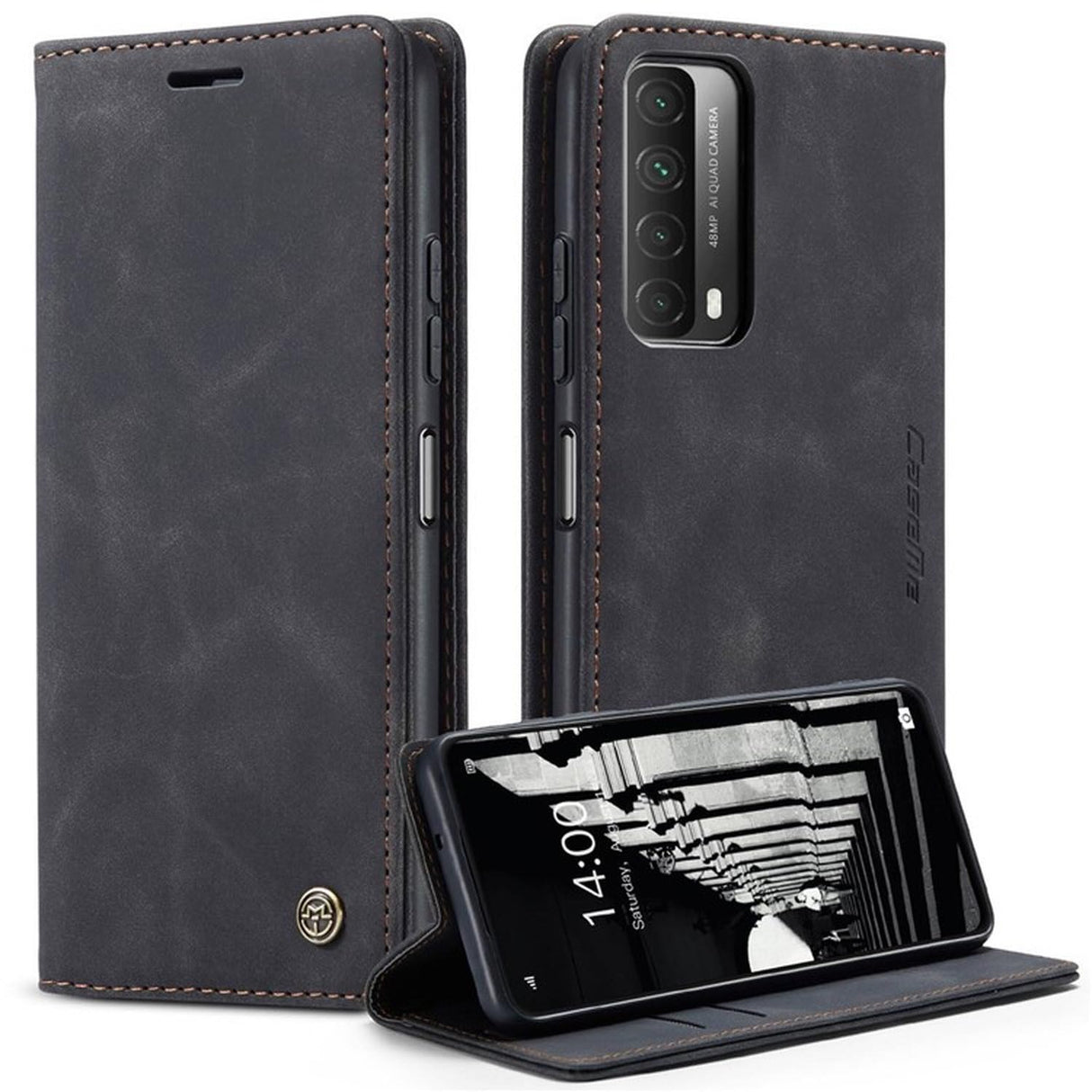 UniqCase Auto-absorbed Leather Wallet Case For Huawei P Smart 2021 / Y7a - Black