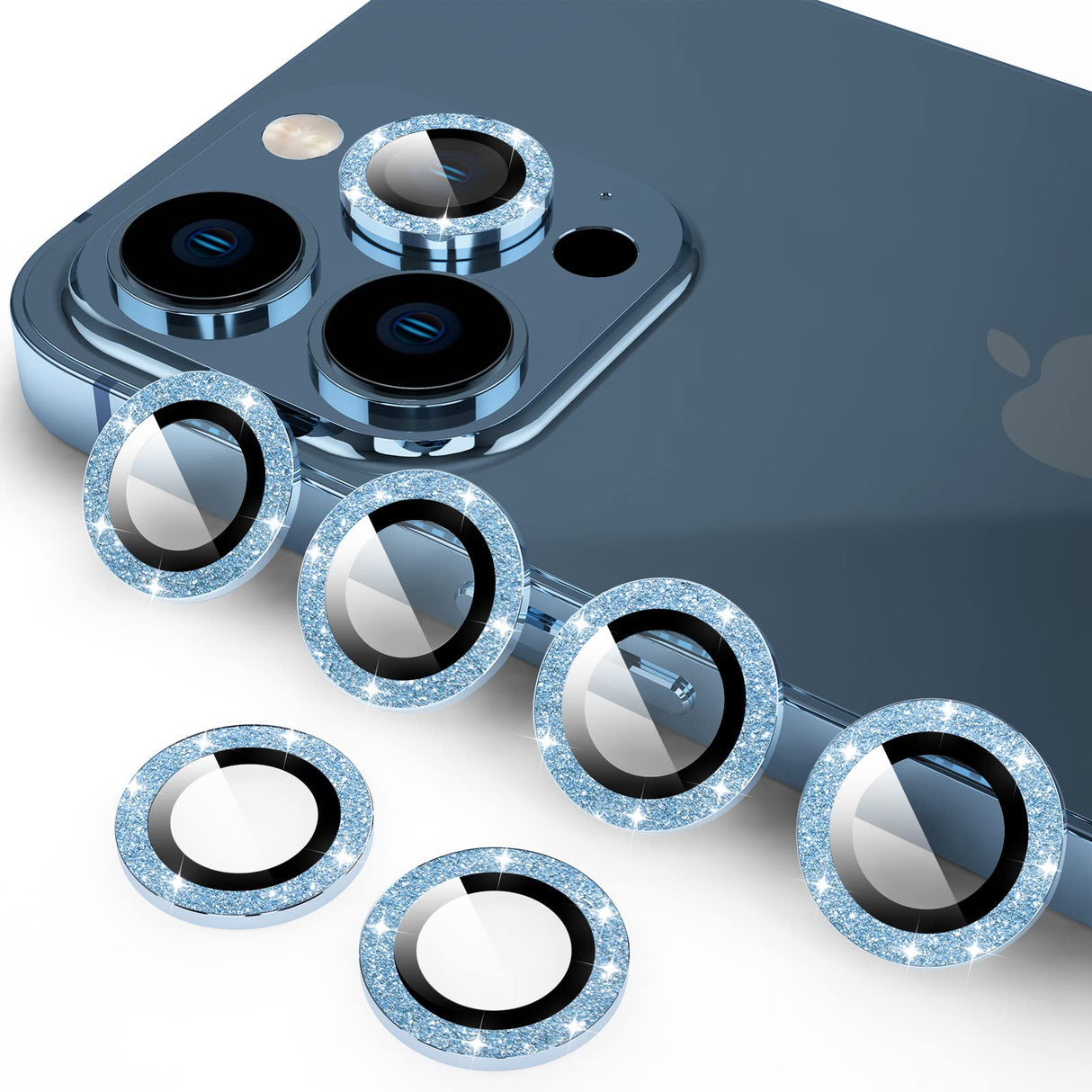 YWXTW [عبوة من قطعتين] واقي عدسة الكاميرا متوافق مع iPhone 12 Pro Max 6.7 بوصة، [صينية التثبيت] غطاء دائري للكاميرا من سبائك الألومنيوم اللامع (أزرق باسيفيك لامع)