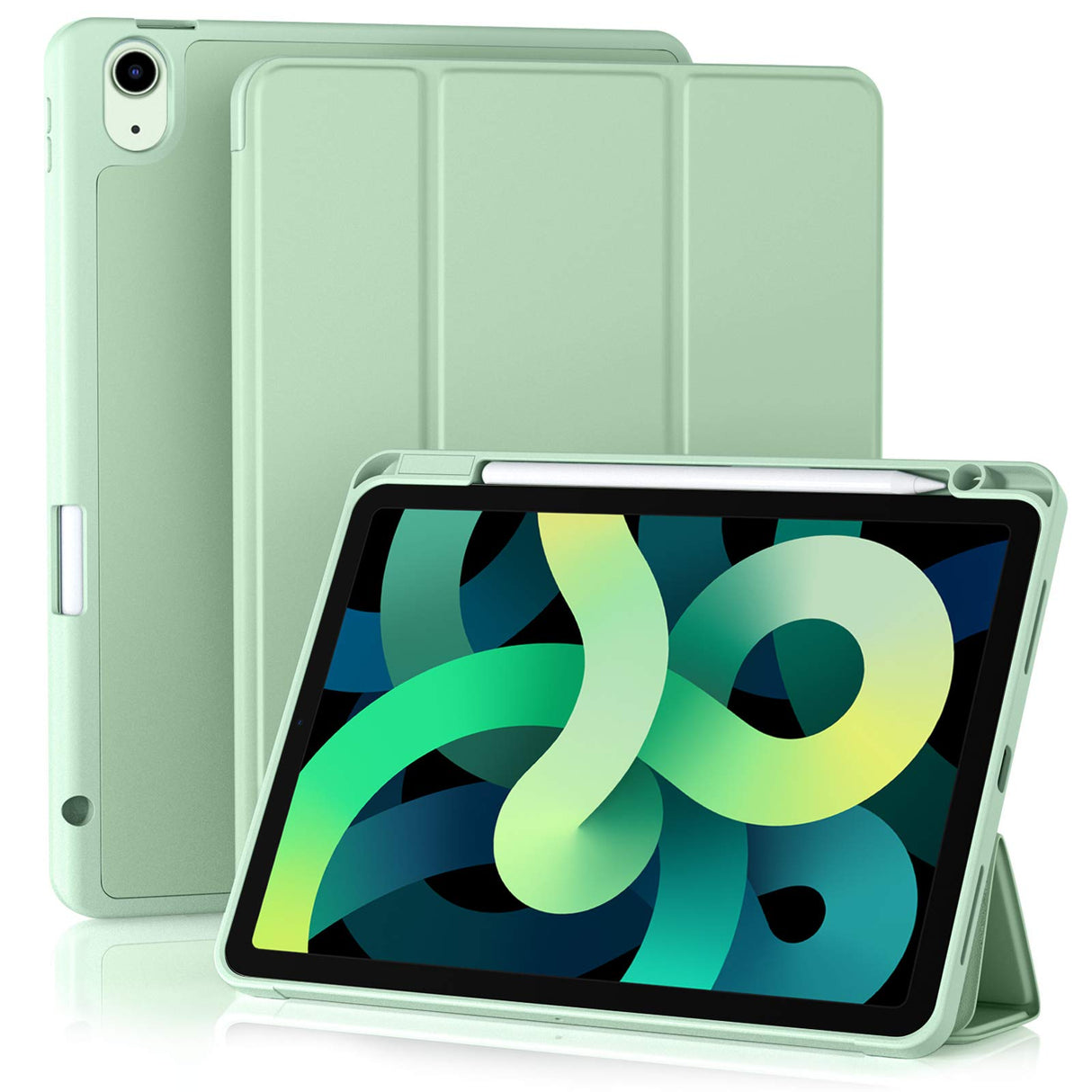 Akkerds Compatible with iPad Air 5th Generation Case 2022/ iPad Air 4th Generation Case 2020 10.9 Inch with Pencil Holder [Auto Sleep/Wake], Trifold Stand Smart Case for iPad Air 5/4 Case, Green