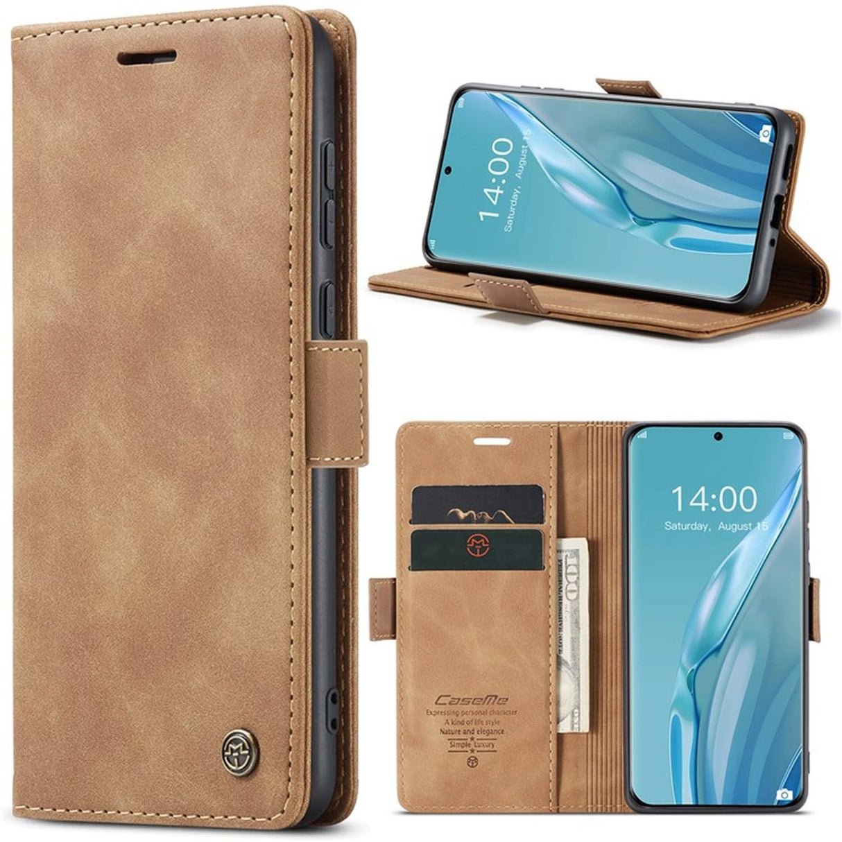 UniqCase لهاتف Huawei P60 حافظة محفظة من الجلد الصناعي مقاومة للصدمات - بني