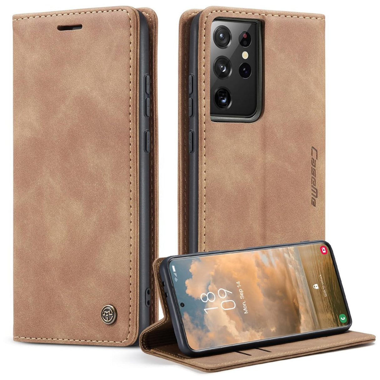 جراب محفظة جلدي من UniqCase مزود بشفط تلقائي لهاتف Samsung Galaxy A72 4G/5G - بني