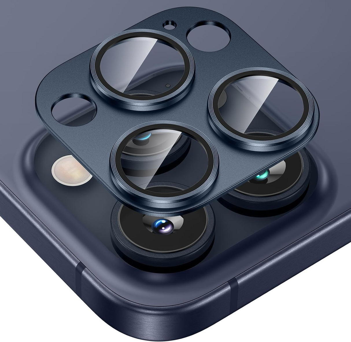 واقي عدسة كاميرا AWH لهاتف iPhone 15 Pro/15 Pro Max - غطاء من الزجاج المقوى المصنوع من سبائك الألومنيوم المعدني، مناسب للحافظات، ملحقات واقي الشاشة لهاتف iPhone 15 Pro/15 Pro Max 2024 (أزرق، 15 Pro Max)