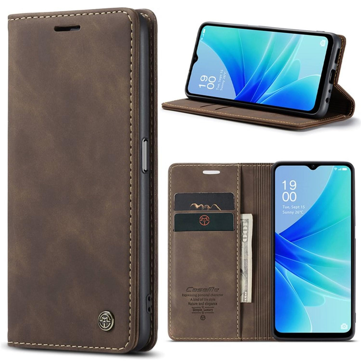 جراب جلدي من UniqCase لهاتف Oppo A57 4G / A57s 4G / A57e 4G / A77 4G / A77s 4G / OnePlus Nord N20 SE 4G - غطاء محفظة واقٍ للهاتف - لون القهوة