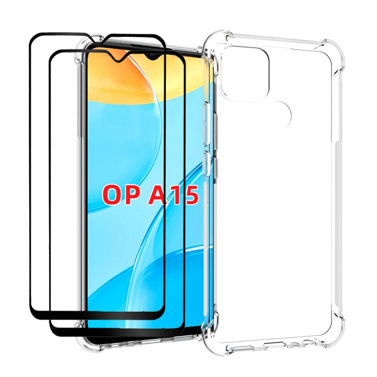 جراب AWH لهاتف Oppo A15s / Oppo A15 مع زجاج مقوى (قطعتين) نحيف ممتص للصدمات مصنوع من مادة TPU ذات حافة ناعمة مع زوايا معززة غطاء واقٍ شفاف.