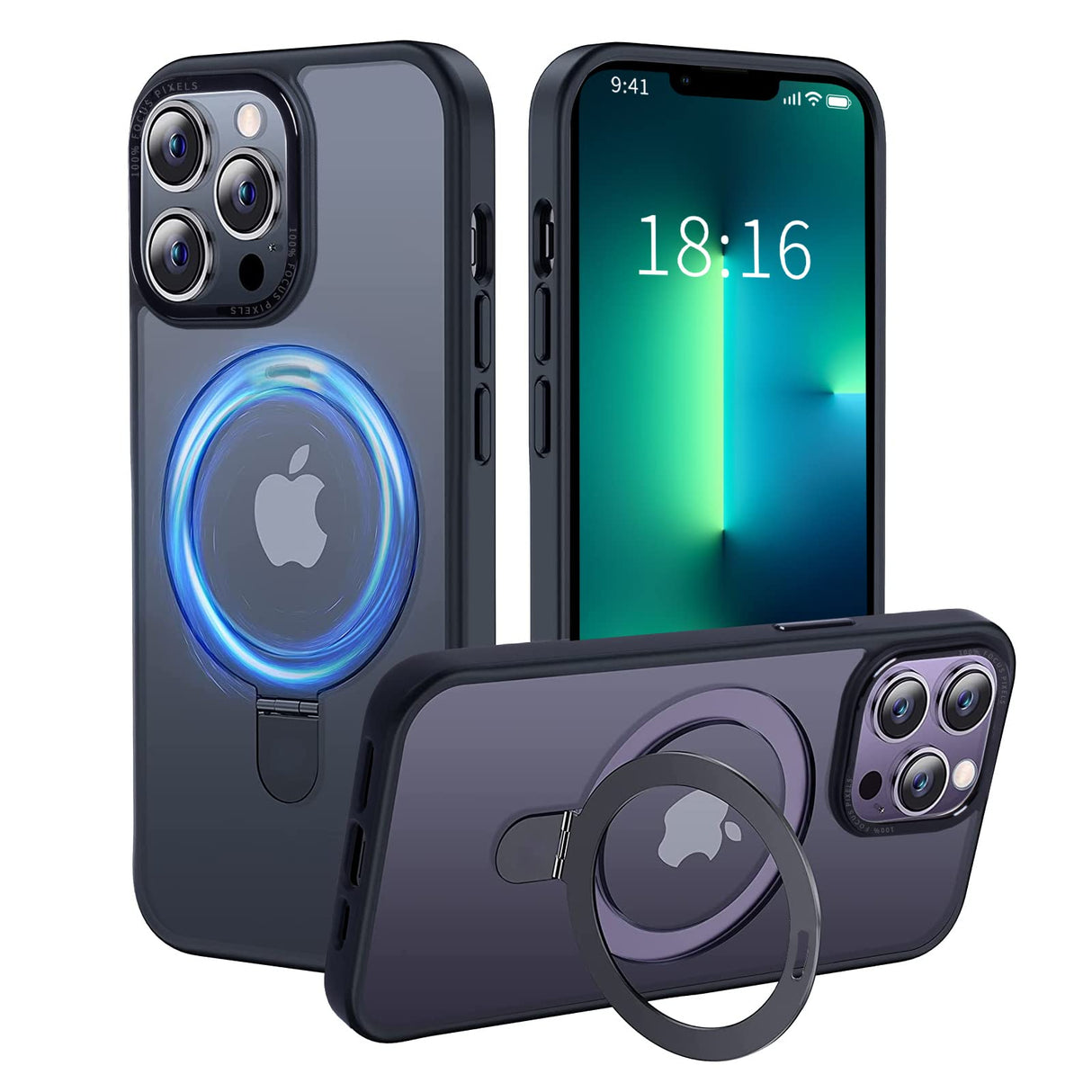 UCHUANG for iPhone 13 Pro Case with Magnetic Invisible Stand Cover Shockproof and Anti-Yellow Slim Thin Translucent Matte Protective Magsafe Case for Apple iPhone 13 Pro 6.1 inch - Black