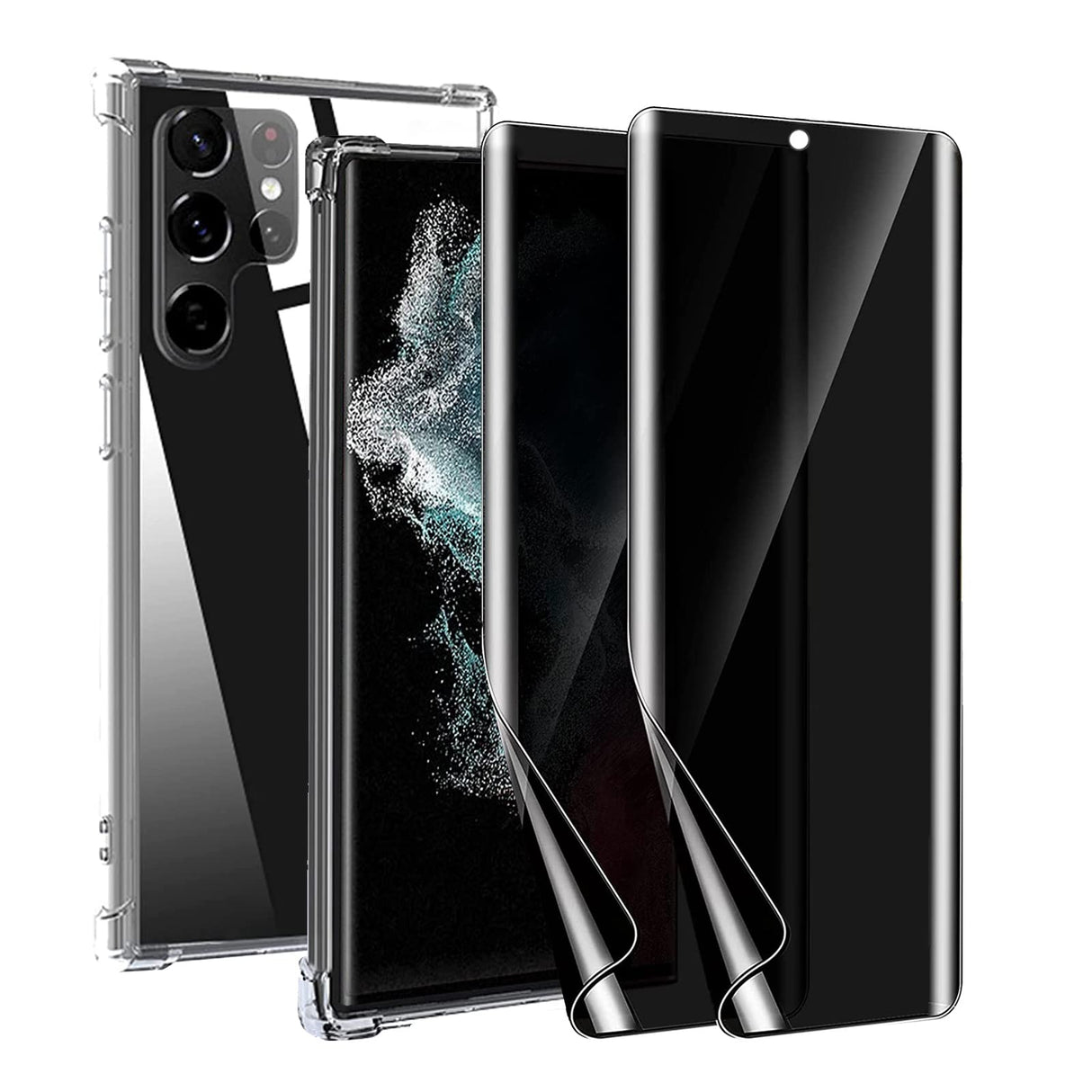 واقي شاشة الخصوصية AWH لهاتف Samsung Galaxy S23 Ultra مع جراب شفاف، بديل ناعم مضاد للتجسس مع جراب كريستالي، غشاء مرن لاصق بالكامل مضاد للتبول مع غطاء شفاف لهاتف S23 Ultra