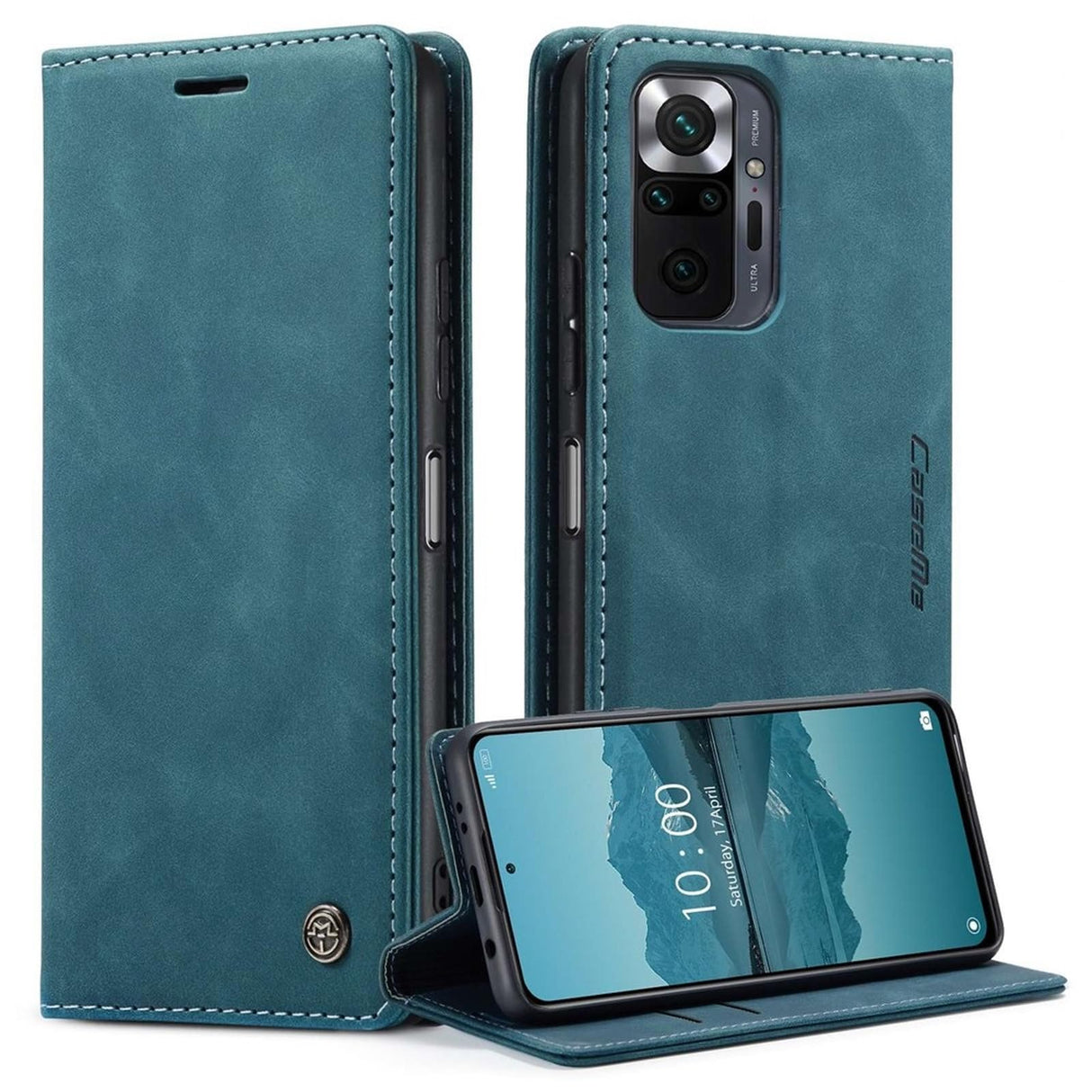 جراب محفظة جلدي بتصميم موجز مع خاصية الشفط التلقائي لهاتف شاومي ريدمي نوت 10 برو 4G (الهند)/(العالم)/نوت 10 برو ماكس - أزرق وأخضر