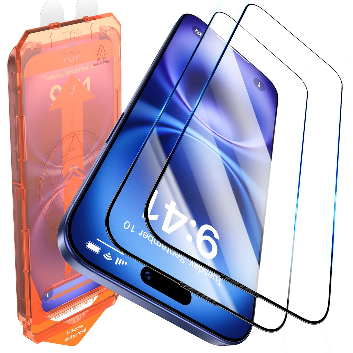 واقي شاشة من الزجاج المقوى UniqueMe لهاتف iPhone 16 - واقي شاشة كامل الشاشة مقاوم للكسر 9H لهاتف iPhone 16، زجاج واقي مضاد للانعكاس، عبوة من قطعتين