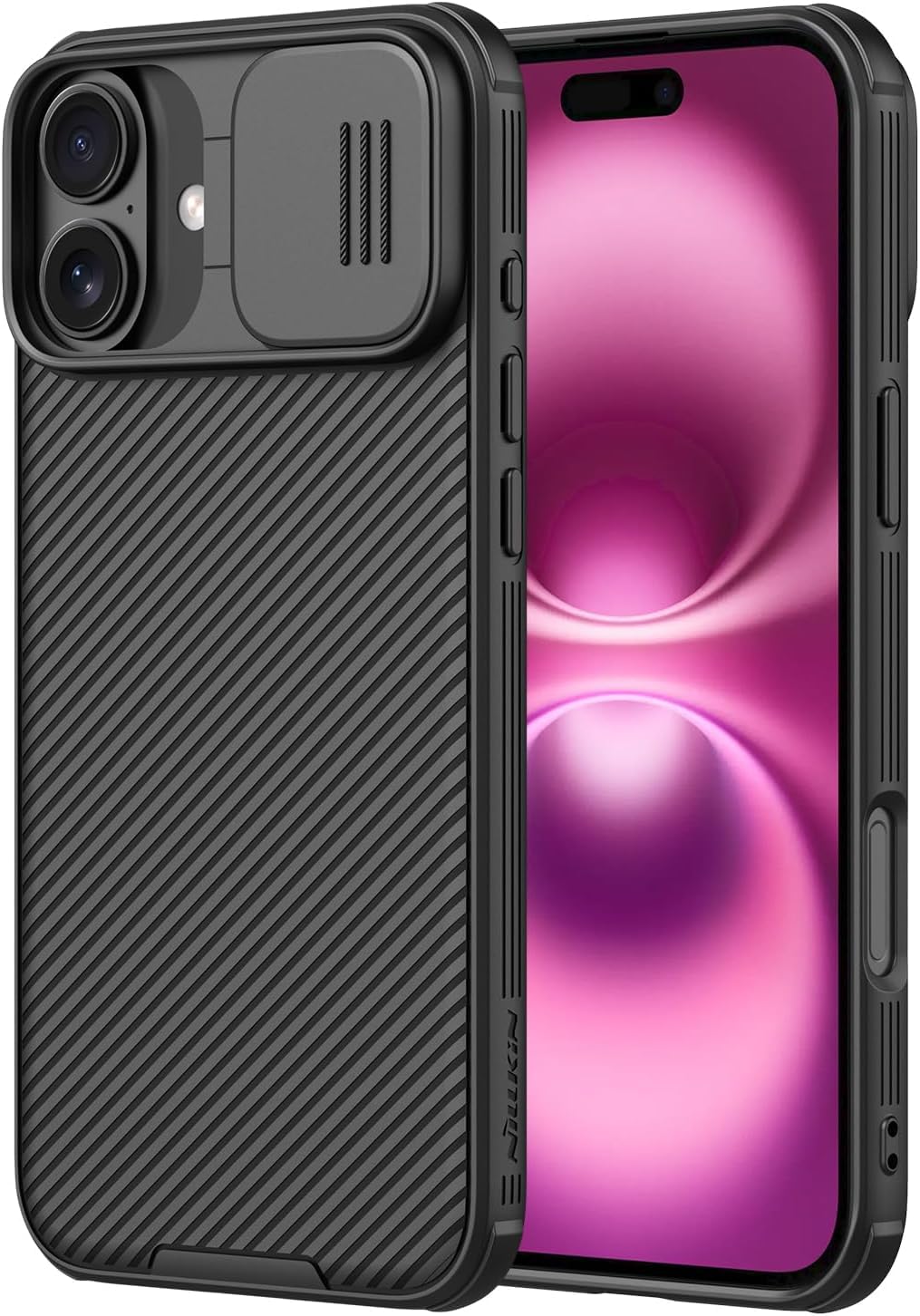 Zubitech Case for iPhone 16 Nillkin Camshield Pro Cover with Slide Camera Lens Protection PC Back & TPU Bumper Frame Protection Anti Fingerprint Soft Delicate Touch Case (Black, iPhone 16)