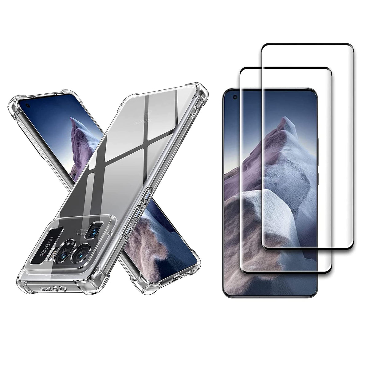 AWH Clear Case and 2 [Pack] Screen Protector for Xiaomi Mi 11 Ultra, Anti-Scratch, High Transparency, Shockproof, Bubble-Free, Premium Tempered Glass For Xiaomi Mi 11 Ultra.