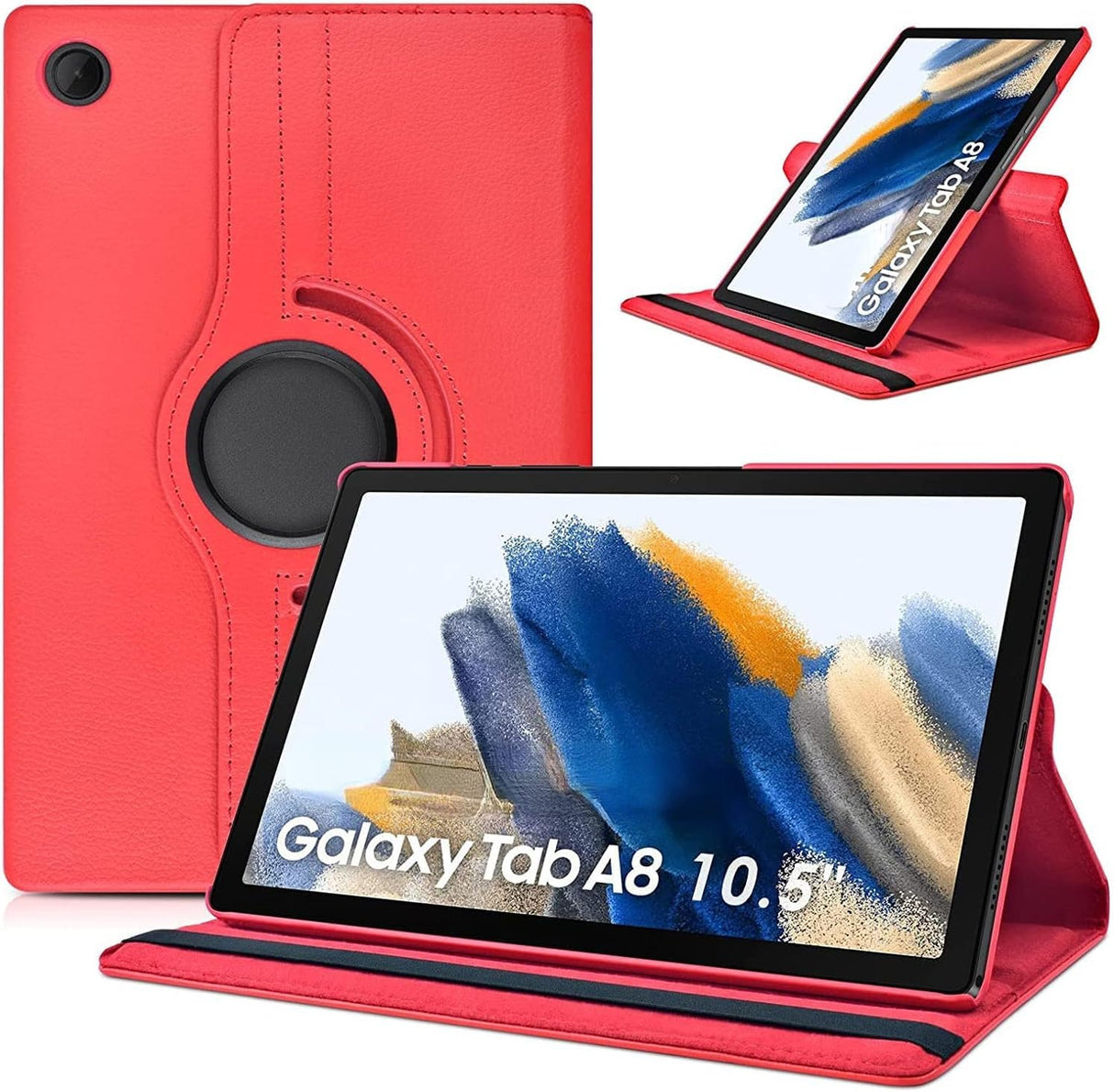 جراب AWH متوافق مع Tab A8 مقاس 10.5 بوصة - جراب (SM-X200/X205/X207) - جراب Tab A8 مقاس 10.5 بوصة، جراب جلدي دوار بزاوية 360 درجة مع خاصية السكون/التنشيط التلقائي لجهاز Tab A8 2024 (أحمر)