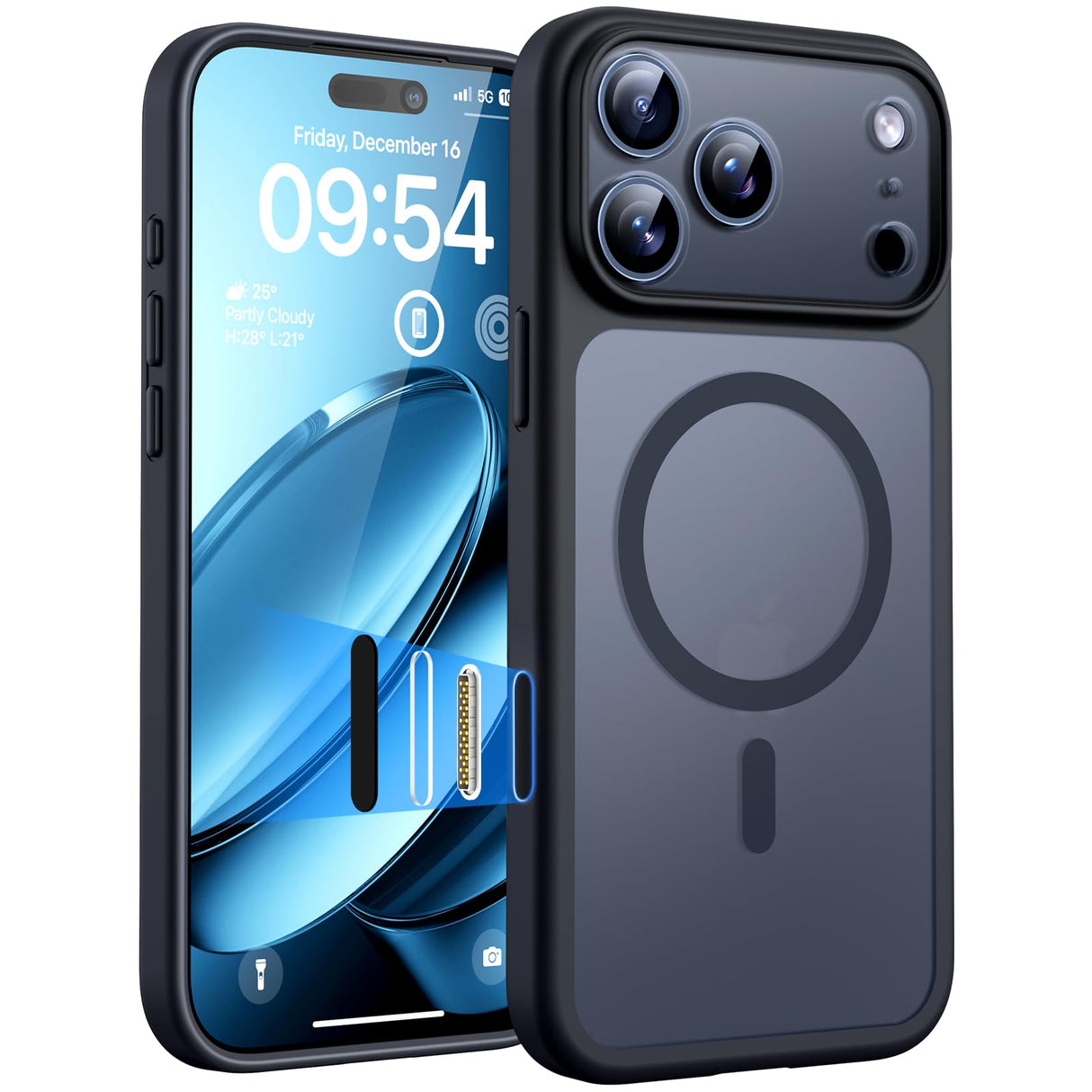 TOCOL Magnetic for 17 Pro Max Case with Camera Control Capture Button, Built-in Magnetic Ring, Compatible with Magsafe, Military Grade Shockproof, Non-slip Translucent Matte Case, Key Black