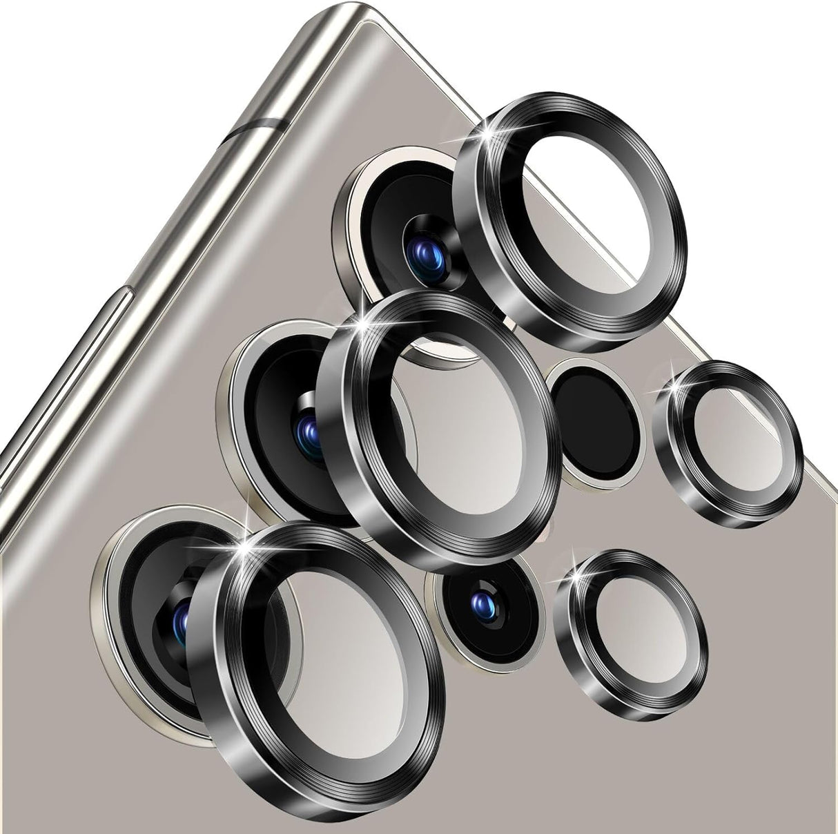 واقي عدسة كاميرا AWH S24 Ultra، قطعتان - غطاء معدني بحلقة فردية، زجاج مقسّى مقاوم للخدش مع حواف من الألومنيوم، مناسب للحافظات، ملحقات S24 Ultra - رمادي