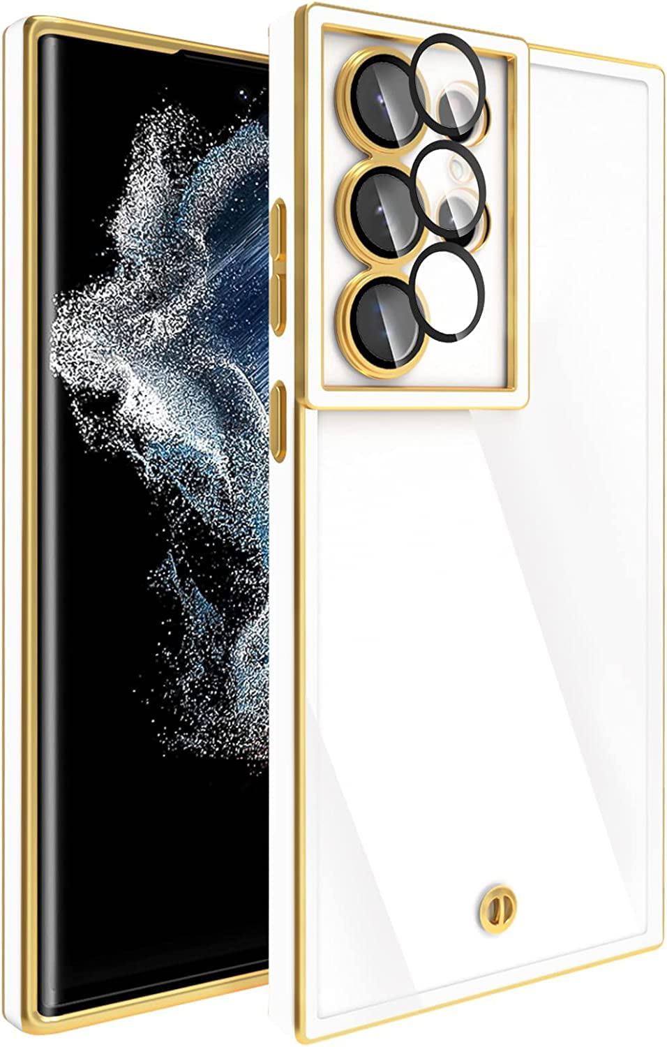 AWH Samsung Galaxy S23 Ultra Case Clear with Camera Protector [Not Yellowing] Luxury Electroplated Soft TPU Phone Cover [Support Wireless Charging] Samsung Galaxy S23 Ultra Protective Case (White)