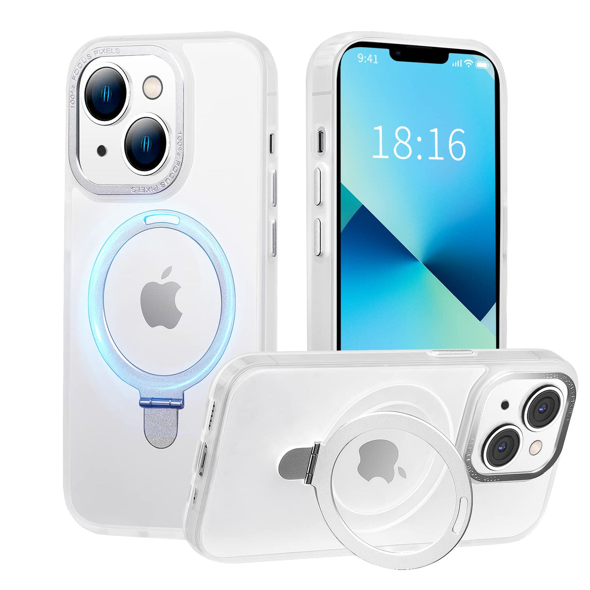 UCHUANG for iPhone 13 Case with Magnetic Invisible Stand Cover Shockproof and Anti-Yellow Slim Thin Translucent Matte Protective Magsafe Case for Apple iPhone 13 6.1 inch - Morning Mist Through