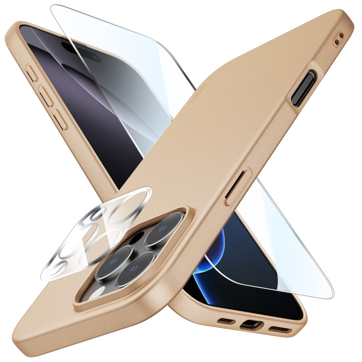 جراب X-level لهاتف iPhone 16 Pro، غطاء غير لامع فائق النحافة، مُحسّن [واقيات عدسة الكاميرا + واقيات الشاشة] جرابات هاتف رفيعة خفيفة الوزن مضادة للخدش والصدمات لهاتف iPhone 16 Pro، ذهبي