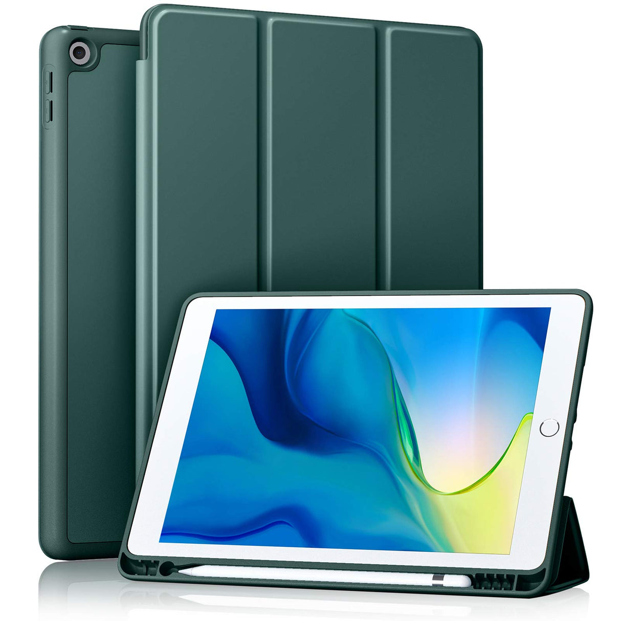 Akkerds Case Compatible with iPad 10.2 2020 iPad 8th Gen/2019 iPad 7th Gen with Pencil Holder Protective Case with Soft TPU Back Auto Sleep/Wake Cover Compatible for iPad 8th/7th Gen Pine Green