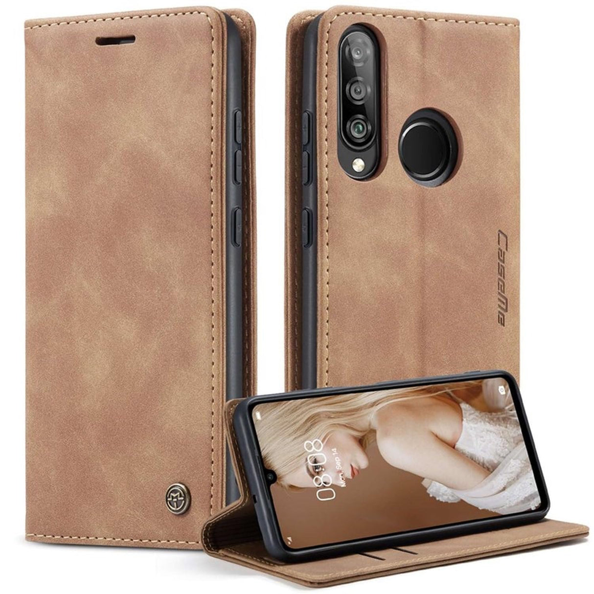 حافظة محفظة من الجلد ذاتية الامتصاص من UniqCase لهاتف هواوي P30 Lite New Edition/P30 Lite/nova 4e - بني