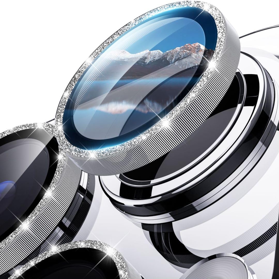 واقي عدسة كاميرا AWH لهاتف iPhone 15 Pro/15 Pro Max - [عبوة من 3 قطع + قطعة واحدة] واقي شاشة زجاجي فائق الدقة مناسب للحافظات، حماية من السقوط بدرجة عسكرية (أبيض لامع)