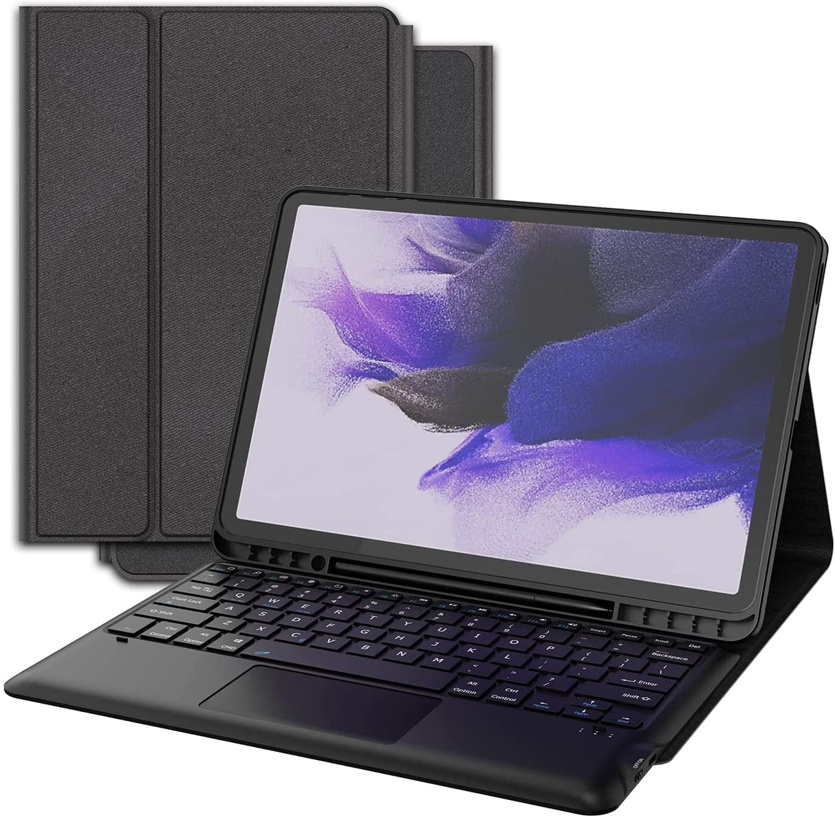 حافظة لوحة مفاتيح AWH لجهاز Samsung Galaxy Tab S7 FE 12.4" SM-T730 SM-T736B 2021، لوحة مفاتيح لاسلكية قابلة للفصل مع لوحة تتبع، غطاء خلفي ناعم من مادة TPU مع حامل قلم، غطاء لجهاز Galaxy tab s7 fe.