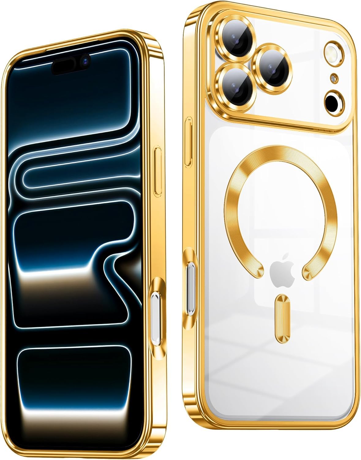Zubitech Magnetic for iPhone 17 Pro max Case with MagSafe [Never Yellowing] [Military Grade Drop Protection] Full Camera Lens Protector Plating Soft Clear Phone Case (Gold, iPhone 17 Pro Max)