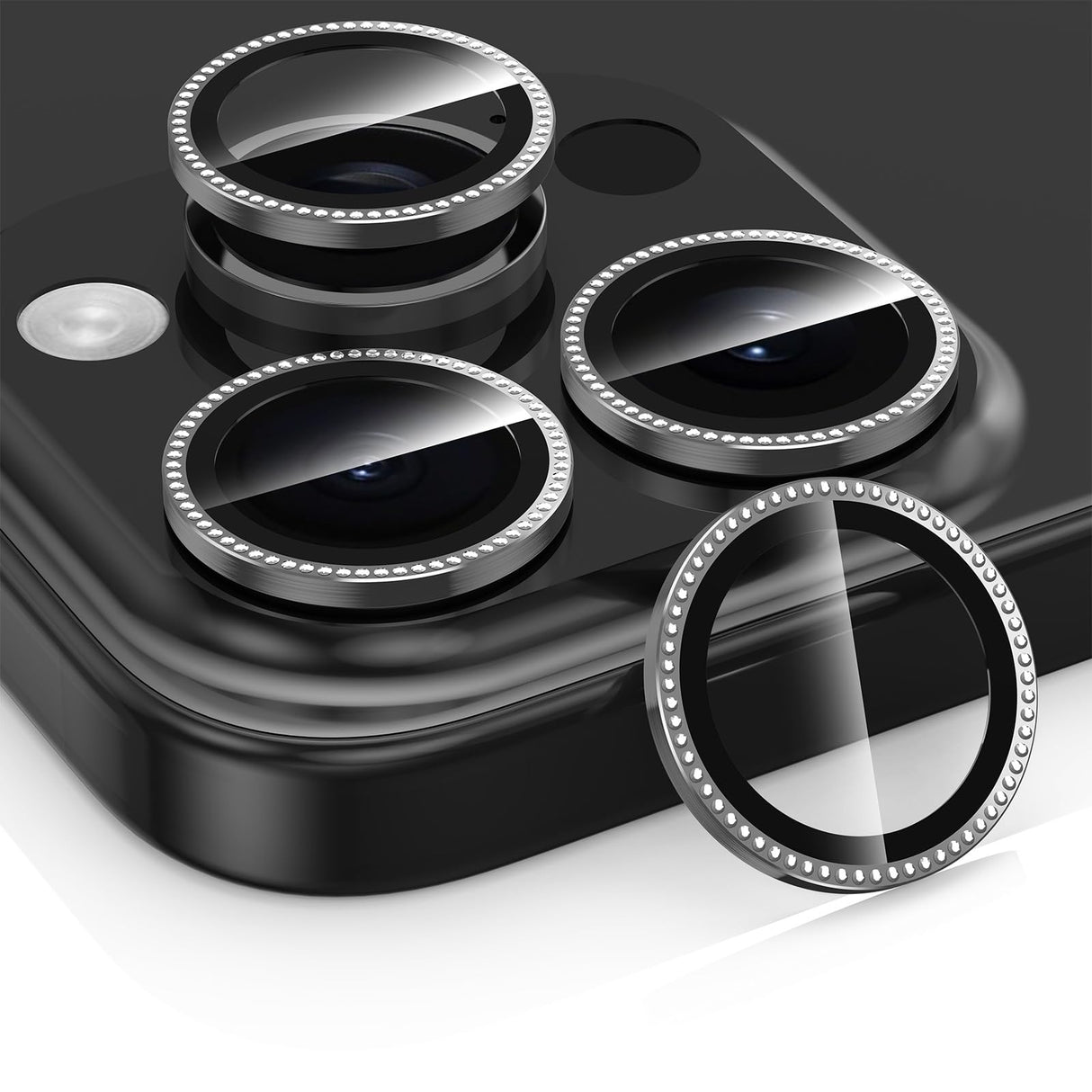 واقي عدسة كاميرا Avocase لهاتف iPhone 16 Pro/iPhone 16 Pro Max، غطاء عدسة من الزجاج المقوى بحلقة معدنية فردية، [امتصاص قوي] غطاء عدسة شفاف عالي الدقة مقاوم للخدش، مجموعة واحدة - أسود