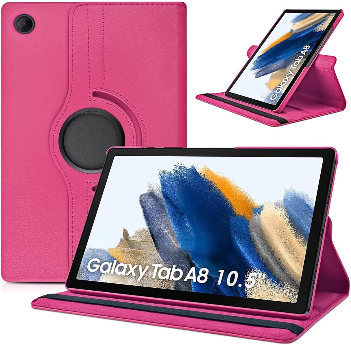 جراب AWH متوافق مع Tab A8 مقاس 10.5 بوصة - جراب (SM-X200/X205/X207) - جراب Tab A8 مقاس 10.5 بوصة، جراب جلدي دوار بزاوية 360 درجة مع خاصية السكون/التنشيط التلقائي لجهاز Tab A8 2024 (وردي)