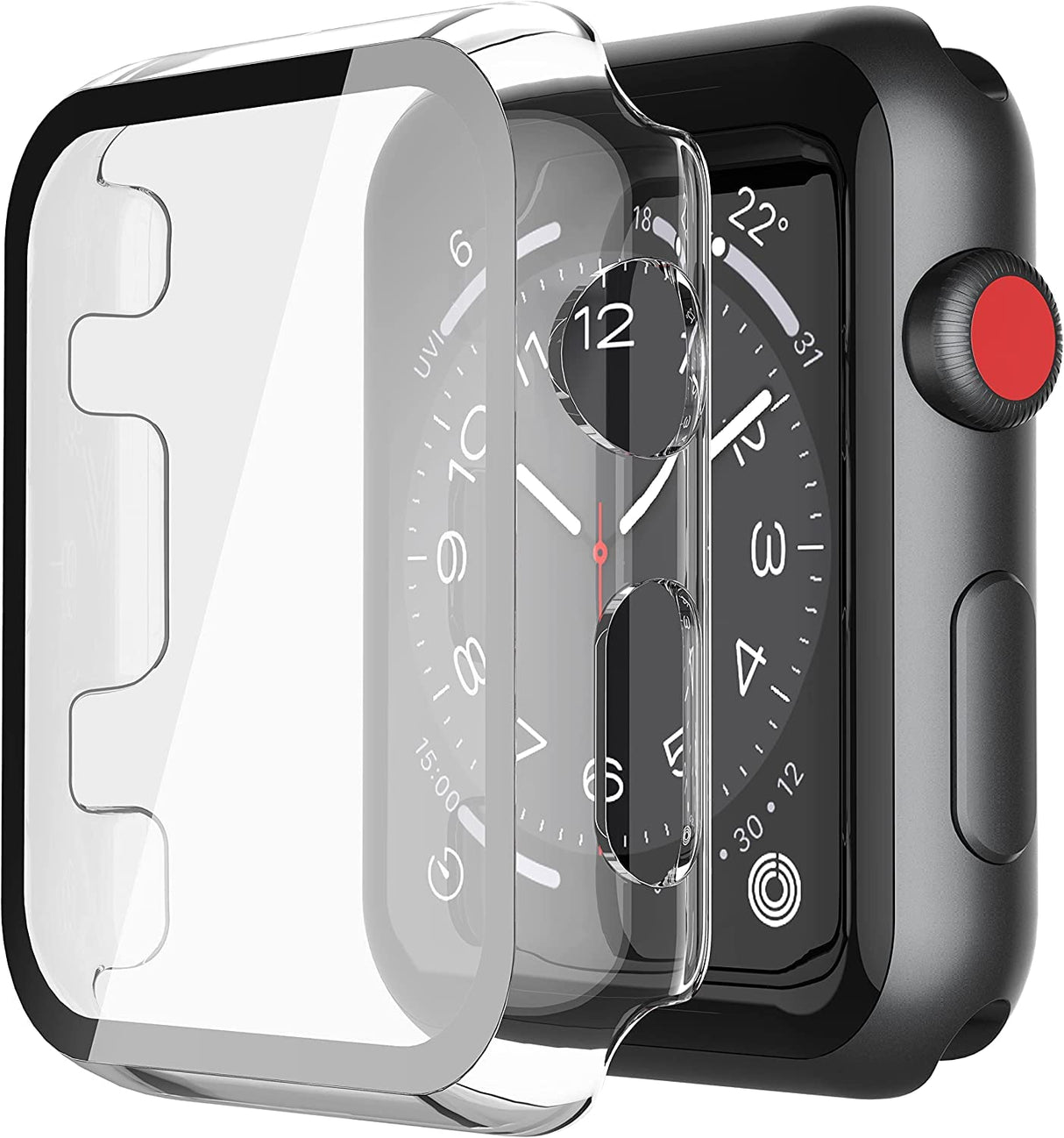 جراب AWH Piuellia الشفاف الصلب المتوافق مع Apple Watch Series 3 Series 2 مقاس 42 مم مع واقي شاشة، غطاء حماية شامل رفيع للغاية لجراب iWatch [عبوة من قطعتين]
