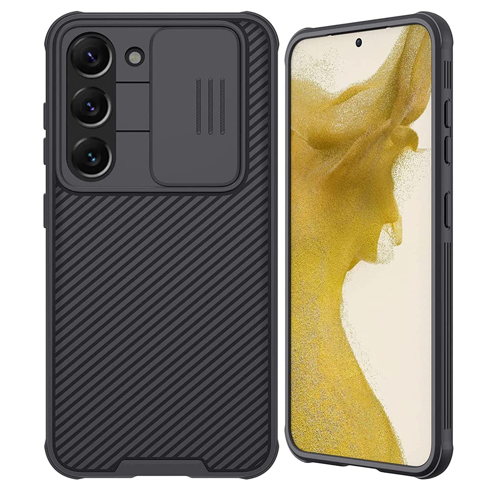 جراب AWH Nillkin مع غطاء حماية للكاميرا مصمم لهاتف Samsung Galaxy S23 Plus، جراب رفيع ورفيع من البولي كربونات الصلب وحافة سيليكون ناعمة (غطاء حماية للكاميرا S23 Plus)