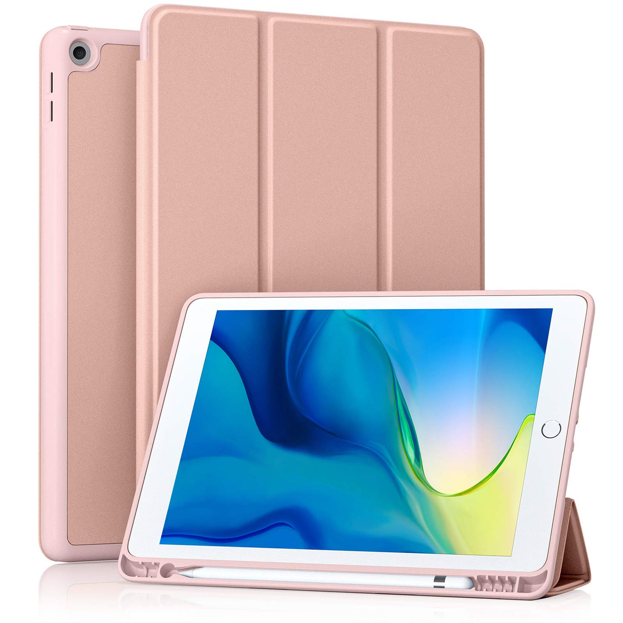 Akkerds Case Compatible with iPad 10.2 2020 iPad 8th Gen/2019 iPad 7th Gen with Pencil Holder Protective Case with Soft TPU Back Auto Sleep/Wake Cover Compatible for iPad 8th/7th Gen Pink