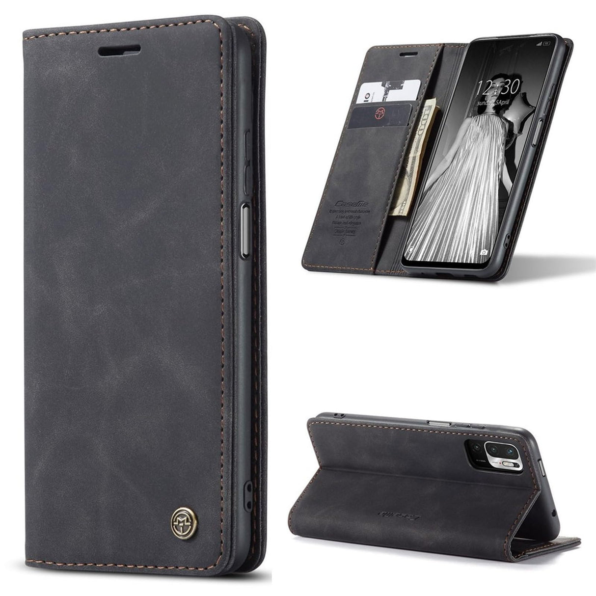 UniqCase لهاتف Xiaomi Redmi Note 10 5G/Redmi Note 10T 5G/Poco M3 Pro 4G/5G جراب من جلد البولي يوريثان مع حامل ومحفظة مغناطيسية وغطاء واقٍ بإغلاق تلقائي - أسود