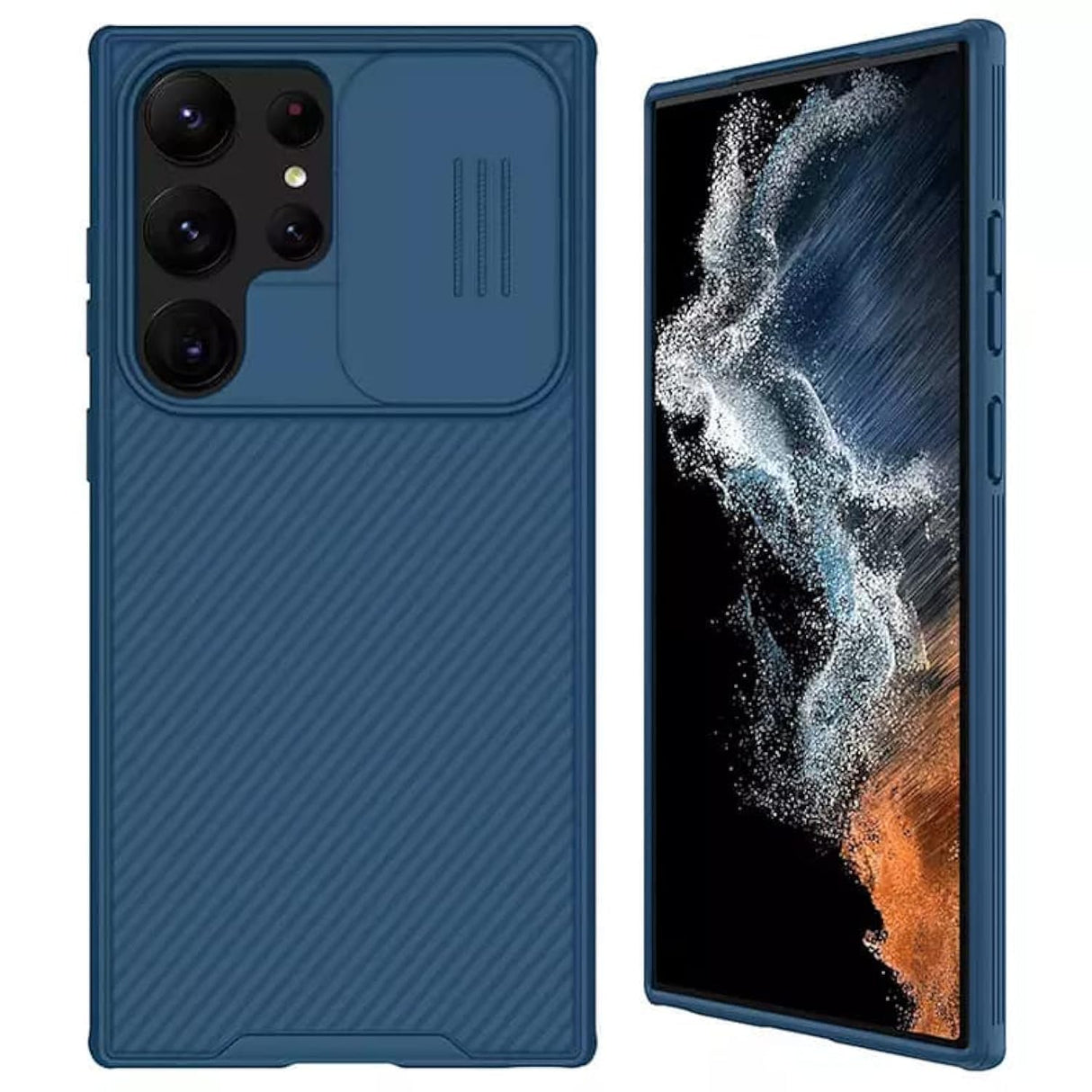 AWH Case for Samsung S23 Ultra with Camera Lens Cover, Slim with Slide Lens Cover, Hard PC Anti-Scratch Protective Cover Case for S23 Ultra (Blue)