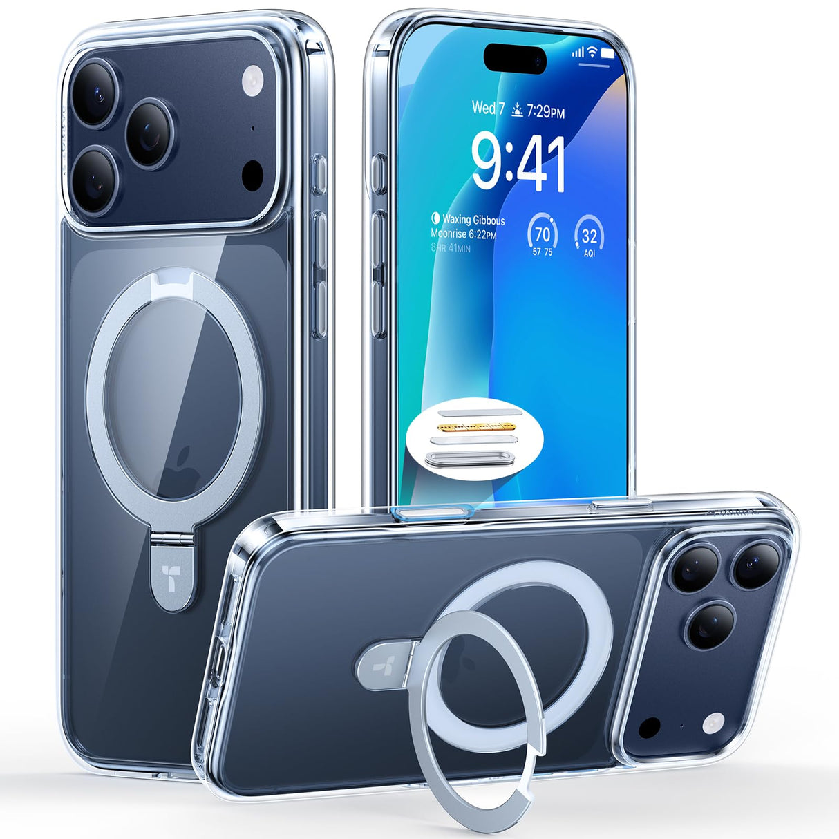 TORRAS Magnetic Ostand for iPhone 17 Pro Max Case Stand, Compatible with MagSafe, Shockproof Military Grade, Flexible Stable Kickstand & Ring Holder, Slim Clear Phone 17 Pro Max Case 6.9", Clear