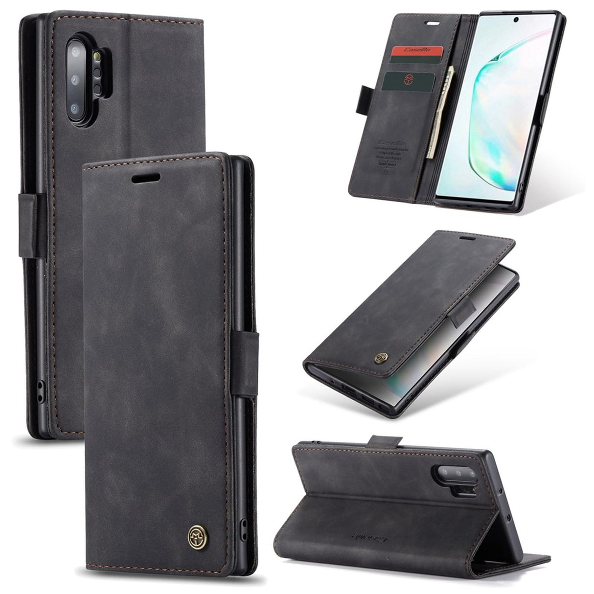 UniqCase محفظة جلدية قابلة للطي تمتص تلقائيًا لهاتف Samsung Galaxy Note 10 Plus/10 Plus 5G - أسود