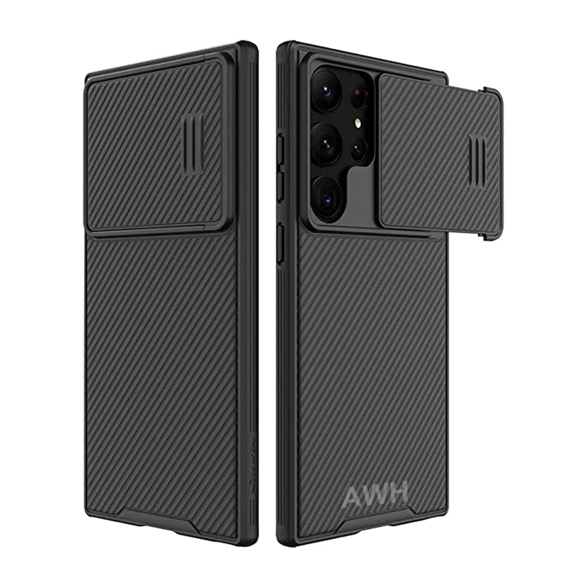 AWH Samsung Galaxy S23 Ultra 2023 Case with Creative Torsion Spring Camera Cover, Durable Shockproof Bumper with Heavy Drop Protection for Samsung Galaxy S23 Ultra (Black)