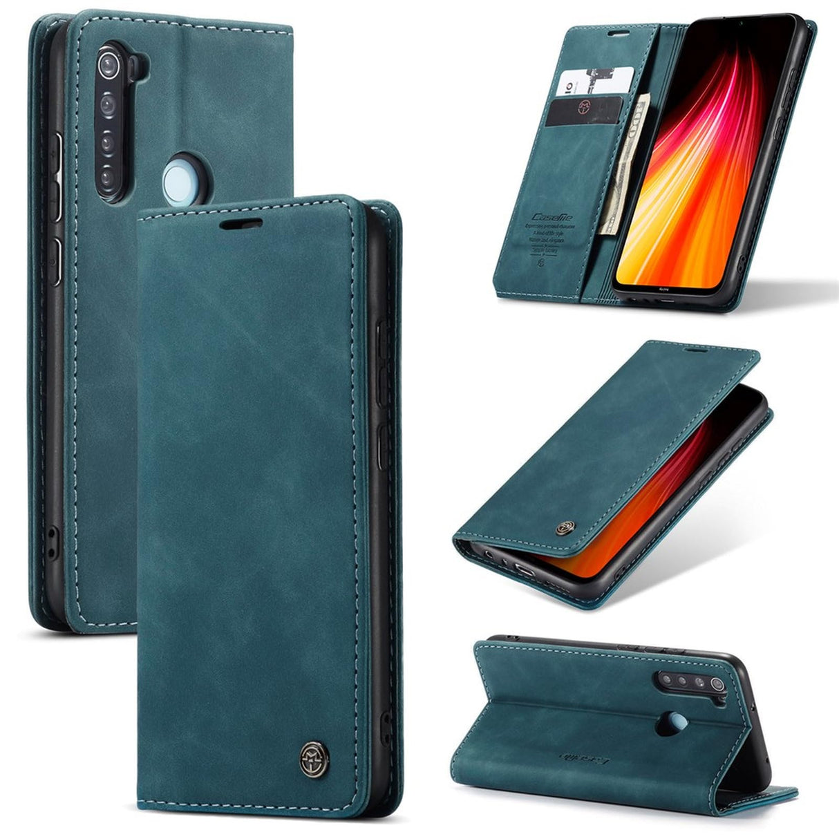 جراب هاتف محمول من الجلد من UniqCase مزود بمحفظة قابلة للامتصاص التلقائي لهاتف Xiaomi Redmi Note 8 - أزرق وأخضر