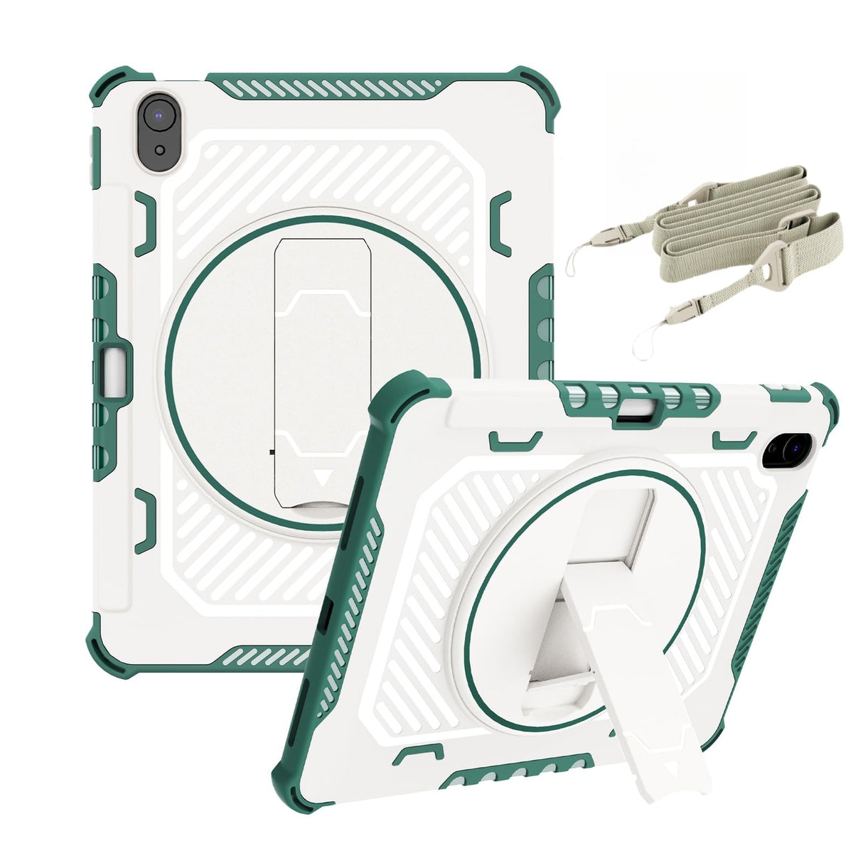 جراب Arsey لجهاز iPad (A16) مقاس 11 بوصة من الجيل 2025/جراب 10.9 بوصة من الجيل 2022 للأطفال والبالغين، مع حزام كتف دوار 360 درجة، وغطاء مقاوم للصدمات من البولي كربونات والبولي يوريثين الحراري، من النوع B Mecha، أخضر