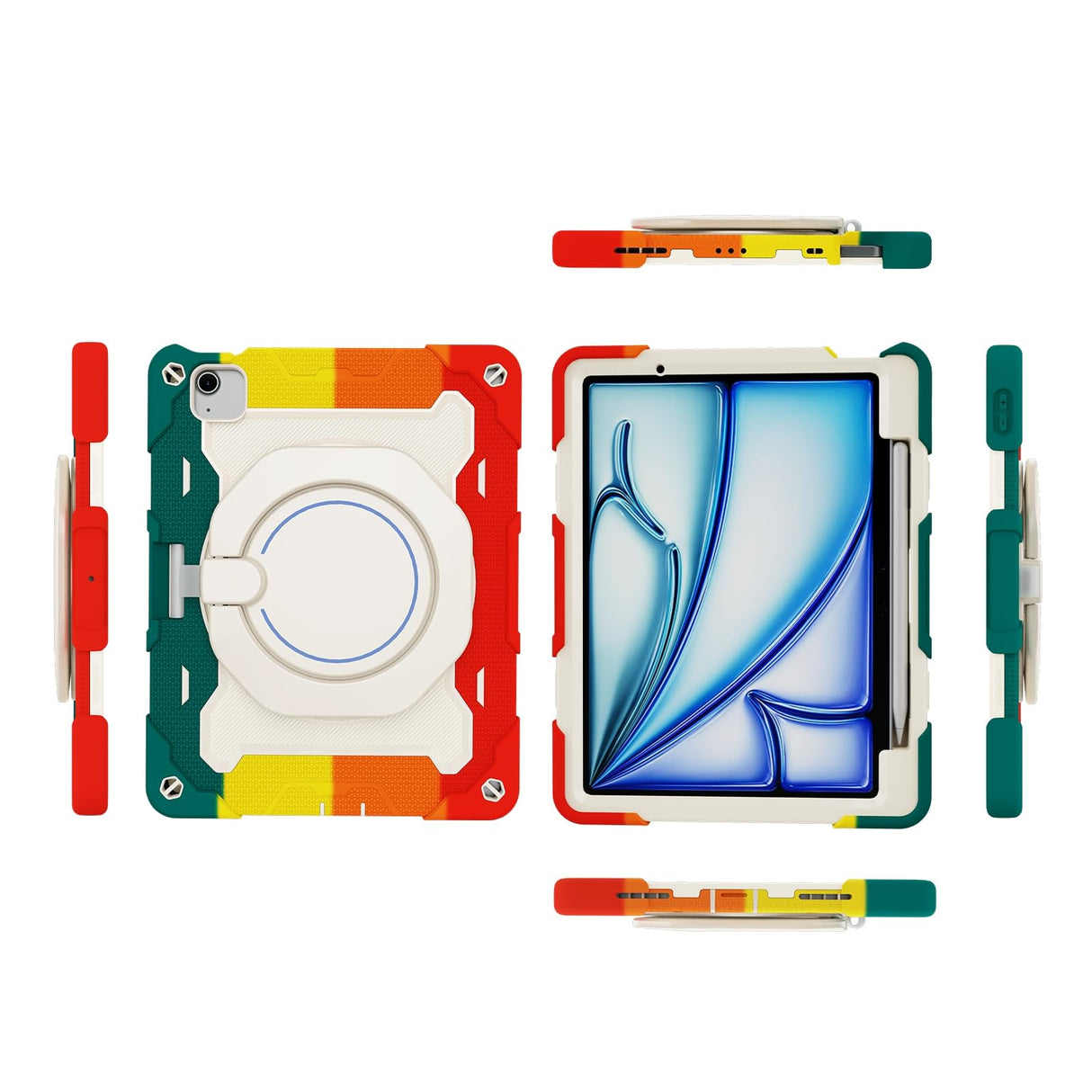 YIMICO for iPad Air 2024 11inch (M2) case for Kids Boys,with Pencil Holder,Shockproof Rugged Protective Cover with 360 Stand (Rainbow Red, iPad Air 2024 11inch (M2))