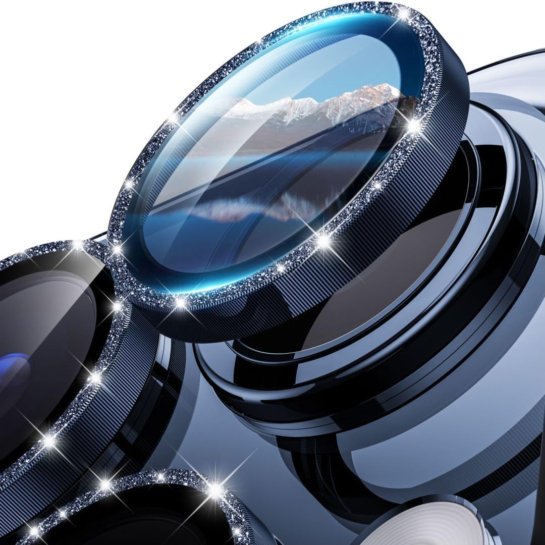 واقي عدسة كاميرا AWH لهاتف iPhone 15 Pro/15 Pro Max - [عبوة من 6 قطع + قطعتين] واقي شاشة زجاجي فائق الدقة صديق للحافظة، حماية من السقوط بدرجة عسكرية (أزرق لامع)