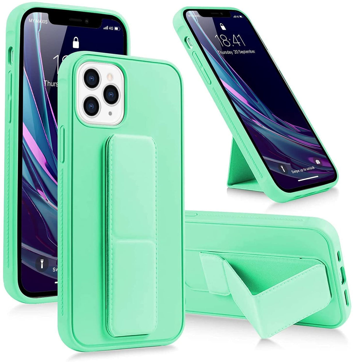 AWH Compatible Case with iPhone 13 Pro Max Case with Hand Grip and Multi Stand, Magnetic Car Mount Kickstand Case, Finger Strap Cover for iPhone 13 Pro Max 6.7 2021, (Dark Green)