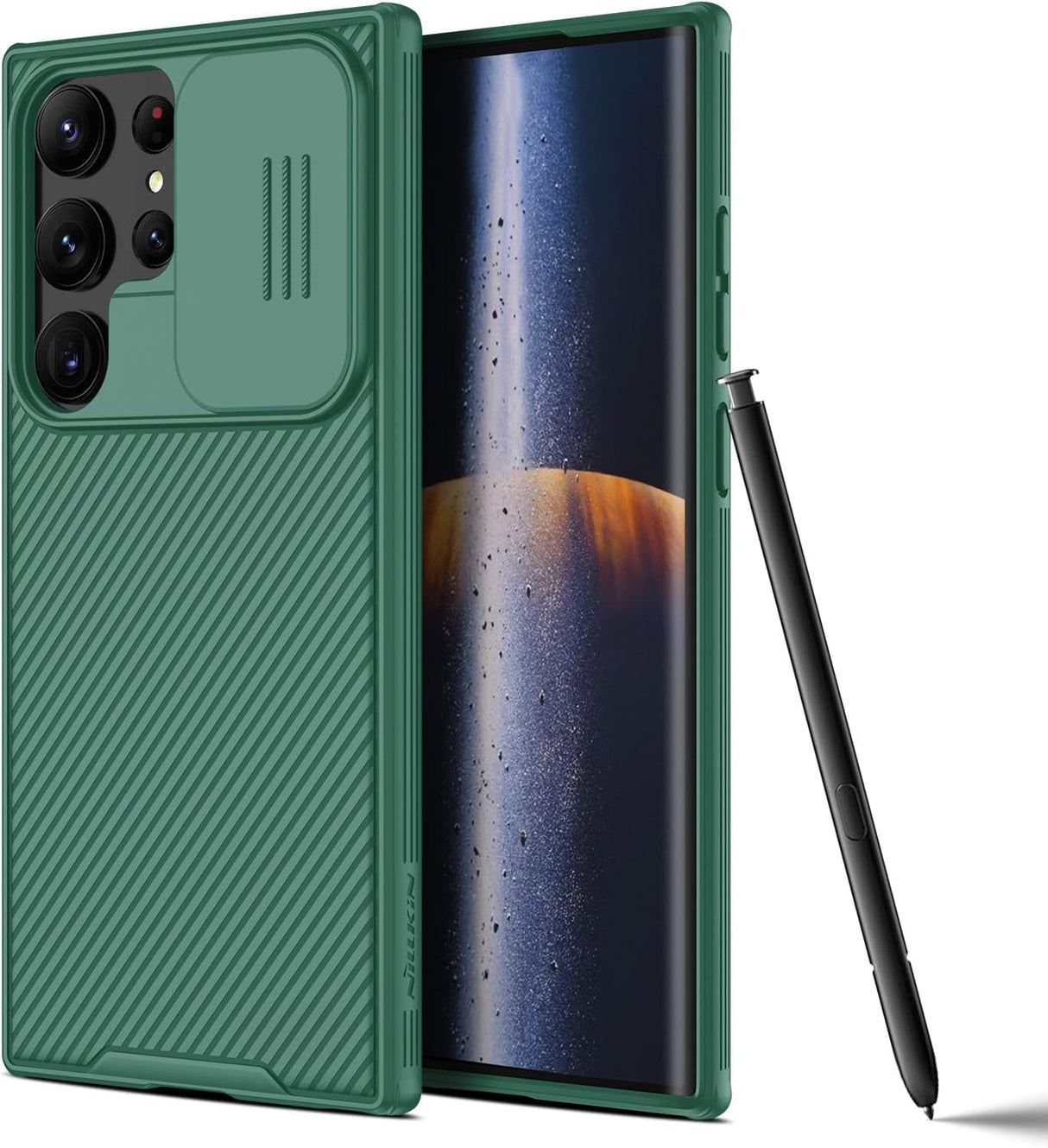 جراب AWH Galaxy S23 Ultra - جراب CamShield Pro لهاتف Samsung Galaxy S23 Ultra مع غطاء كاميرا منزلق، جراب هاتف نحيف ومتين لهاتف Samsung S23 Ultra 5G 2023 مقاس 6.8 بوصة - أخضر