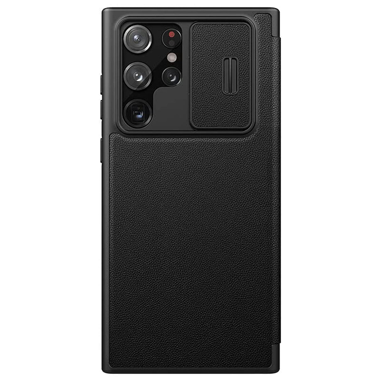 AWH Qin Pro Plain Leather + Cloth Case for Samsung Galaxy S22 Ultra - with Slide Camera Cover Protection for Galaxy S22 Ultra 5G Case 6.8" 2022, (Black)