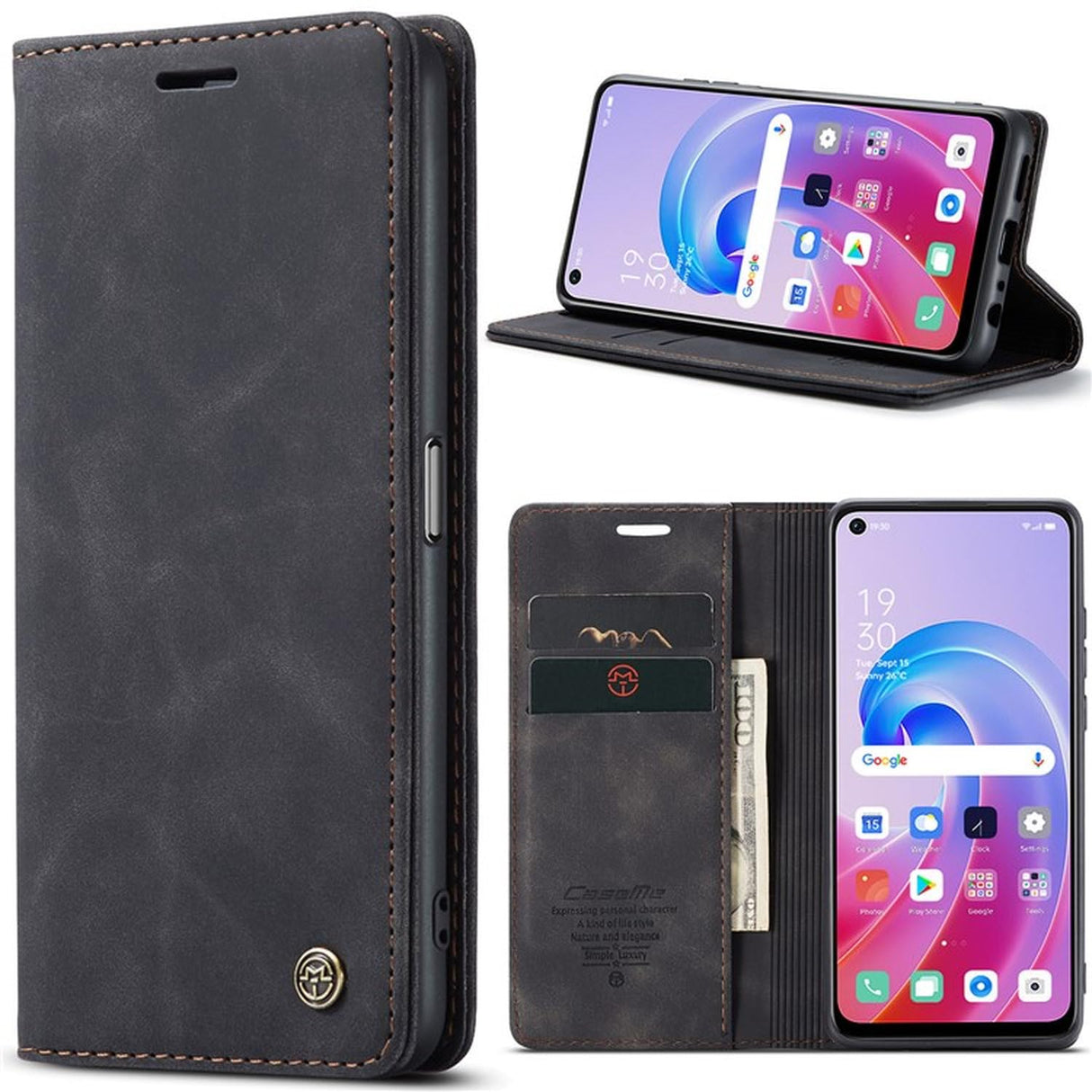 UniqCase لهاتف Oppo A96 4G / A36 / K10 4G / A76 / Realme 9i 4G جراب جلدي للهاتف مزود بامتصاص مغناطيسي - أسود